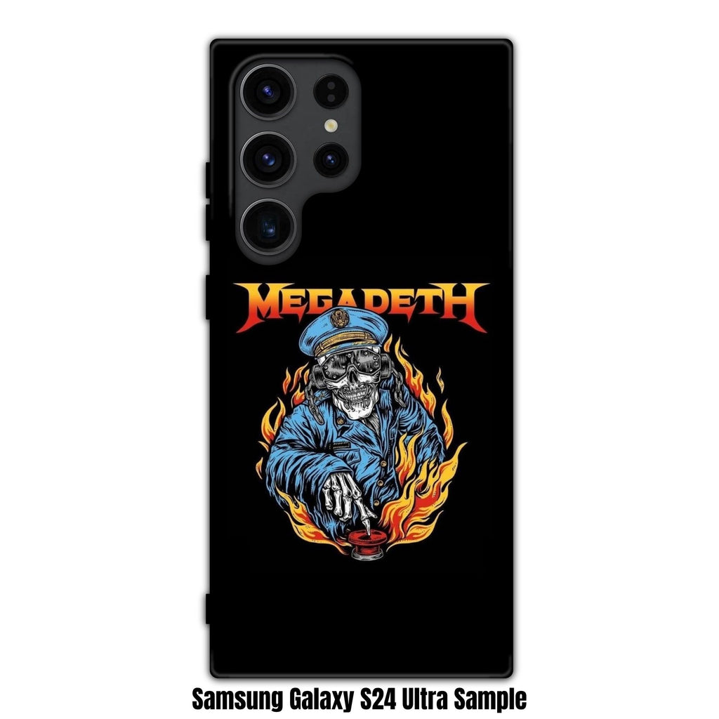 Megadeth Phone Case For iPhone Samsung Galaxy Pixel - Megadeth Vic Rattlehead In Military Uniform Pressing Button On Black Background