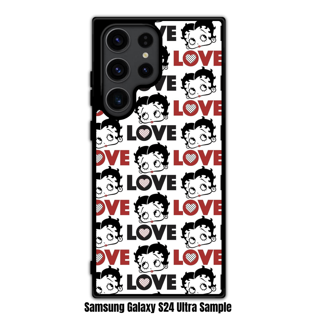 Betty Boop Phone Case For iPhone Samsung Galaxy Pixel - Betty Boop And Love Text Pattern On Background