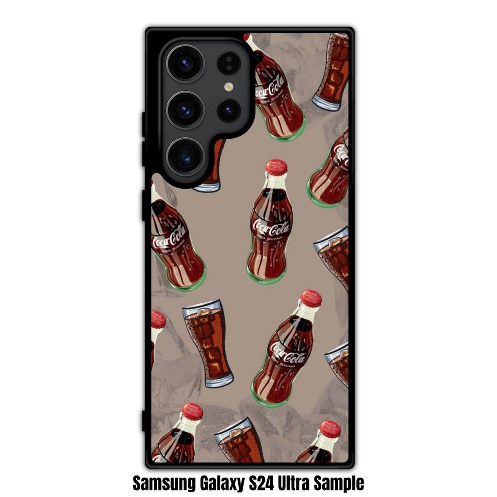 Coca Cola Phone Case For iPhone Samsung Galaxy Pixel - Vintage Coca Cola Bottles And Glasses Pattern On Khaki Background