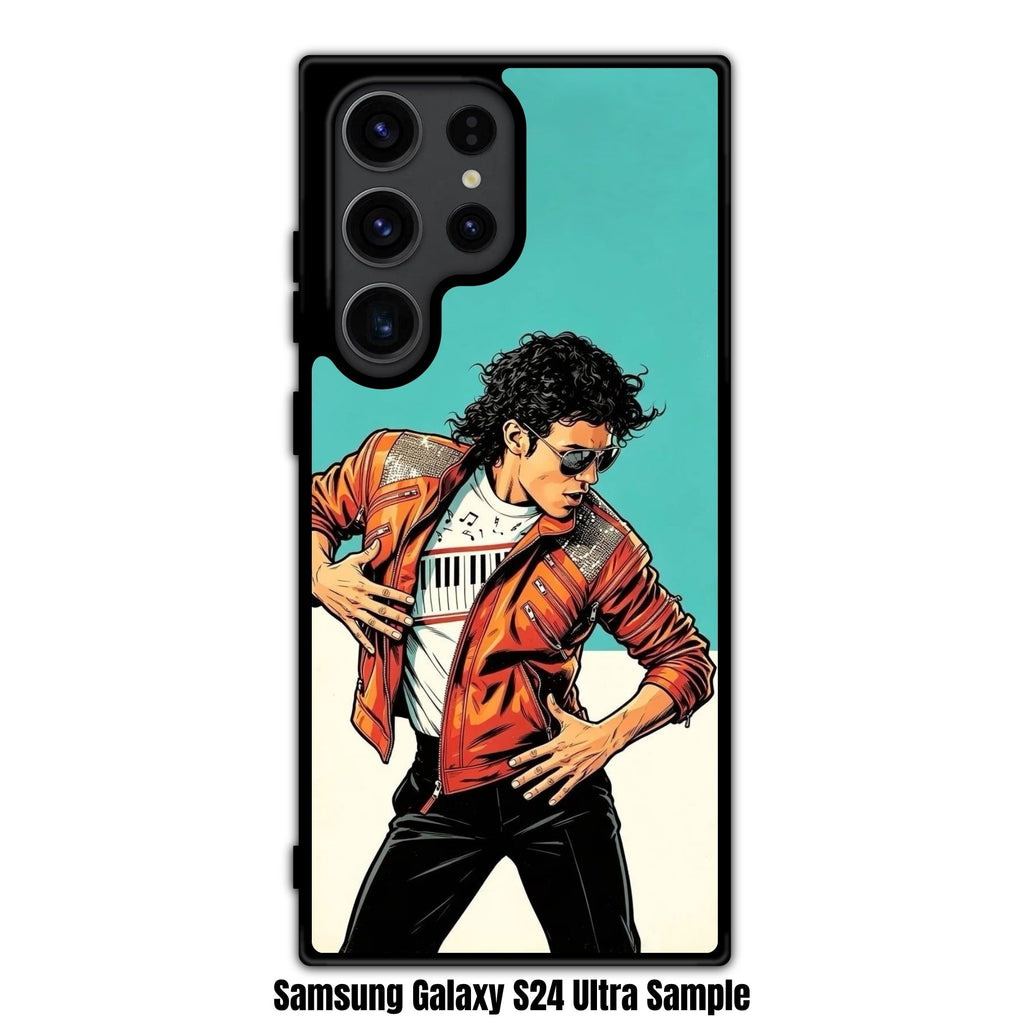 Michael Jackson Phone Case For iPhone Samsung Galaxy Pixel - Michael Jackson Dancing Comic Art In Cyan And White Background