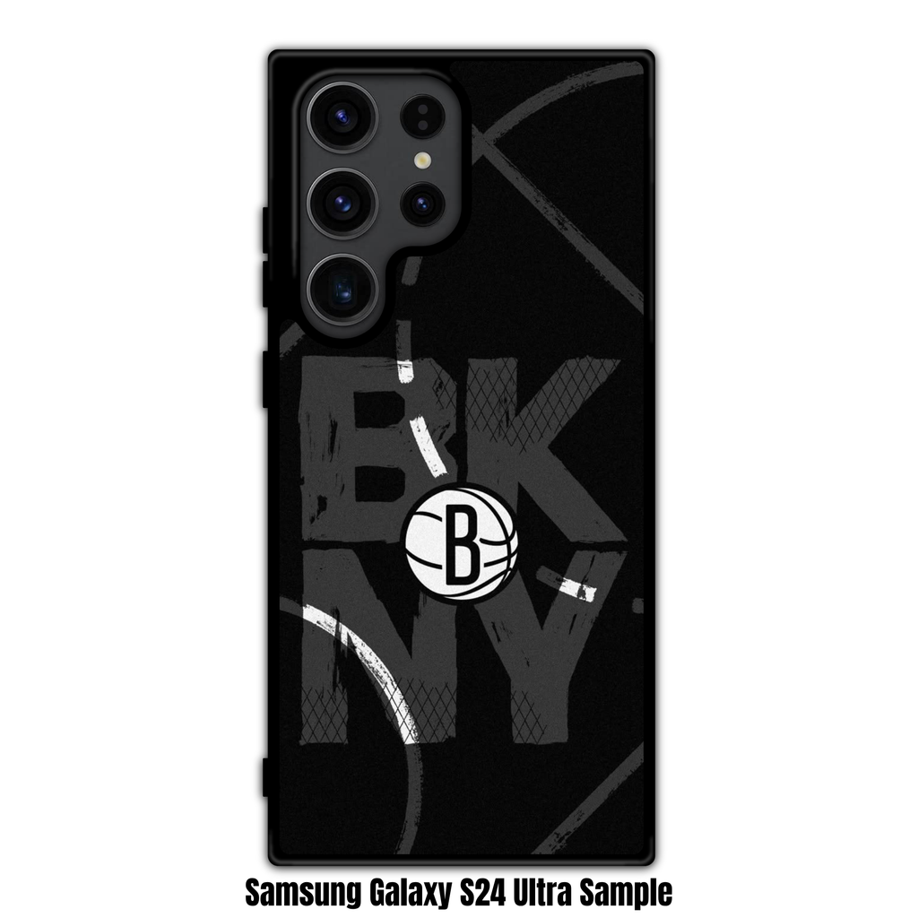 NBA Brooklyn Nets Phone Case For iPhone Samsung Galaxy Pixel - Brooklyn Nets BKNY Logo On Black Court Background