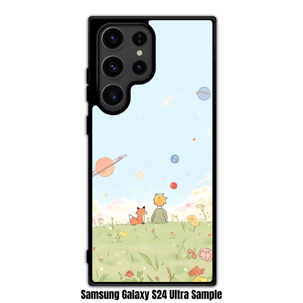 The Little Prince Phone Case For iPhone Samsung Galaxy Pixel - The Little Prince With Fox Sitting On Flowery Meadow On Soft Blue Cosmos Background