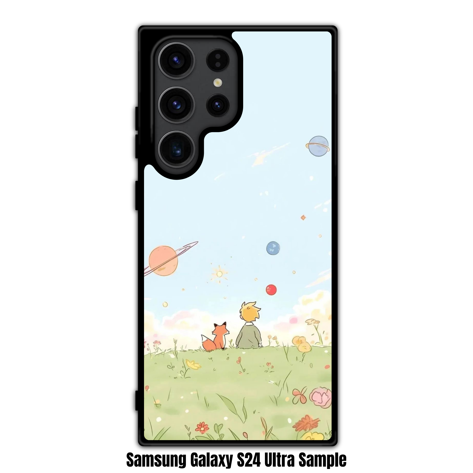 The Little Prince Phone Case For iPhone Samsung Galaxy Pixel - The Little Prince With Fox Sitting On Flowery Meadow On Soft Blue Cosmos Background