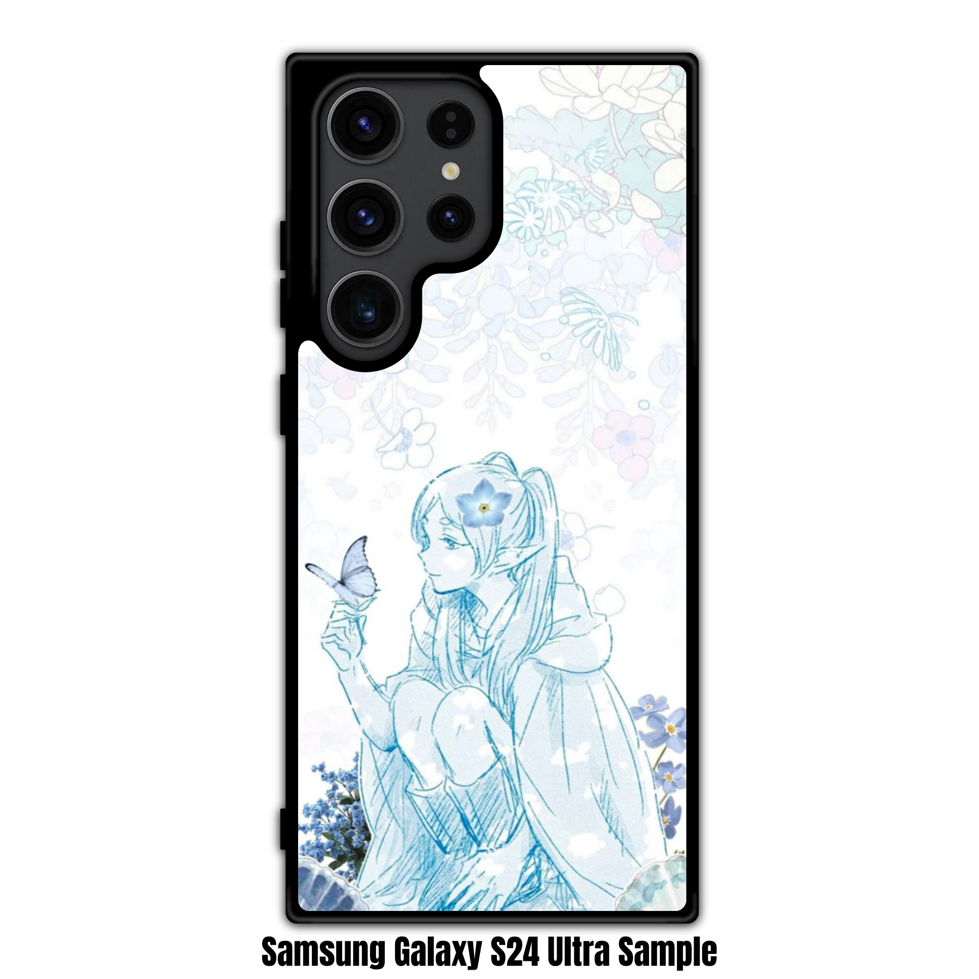 Frieren Beyond Journeys End Frieren Phone Case For iPhone Samsung Galaxy Pixel - Frieren In Blue Line Art Style With Subtle Florals