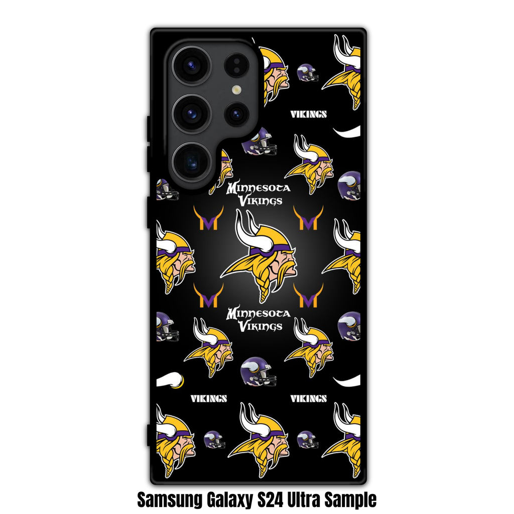 NFL Minnesota Vikings Phone Case For iPhone Samsung Galaxy Pixel - Minnesota Vikings Logos And Helmets Pattern On Black Background