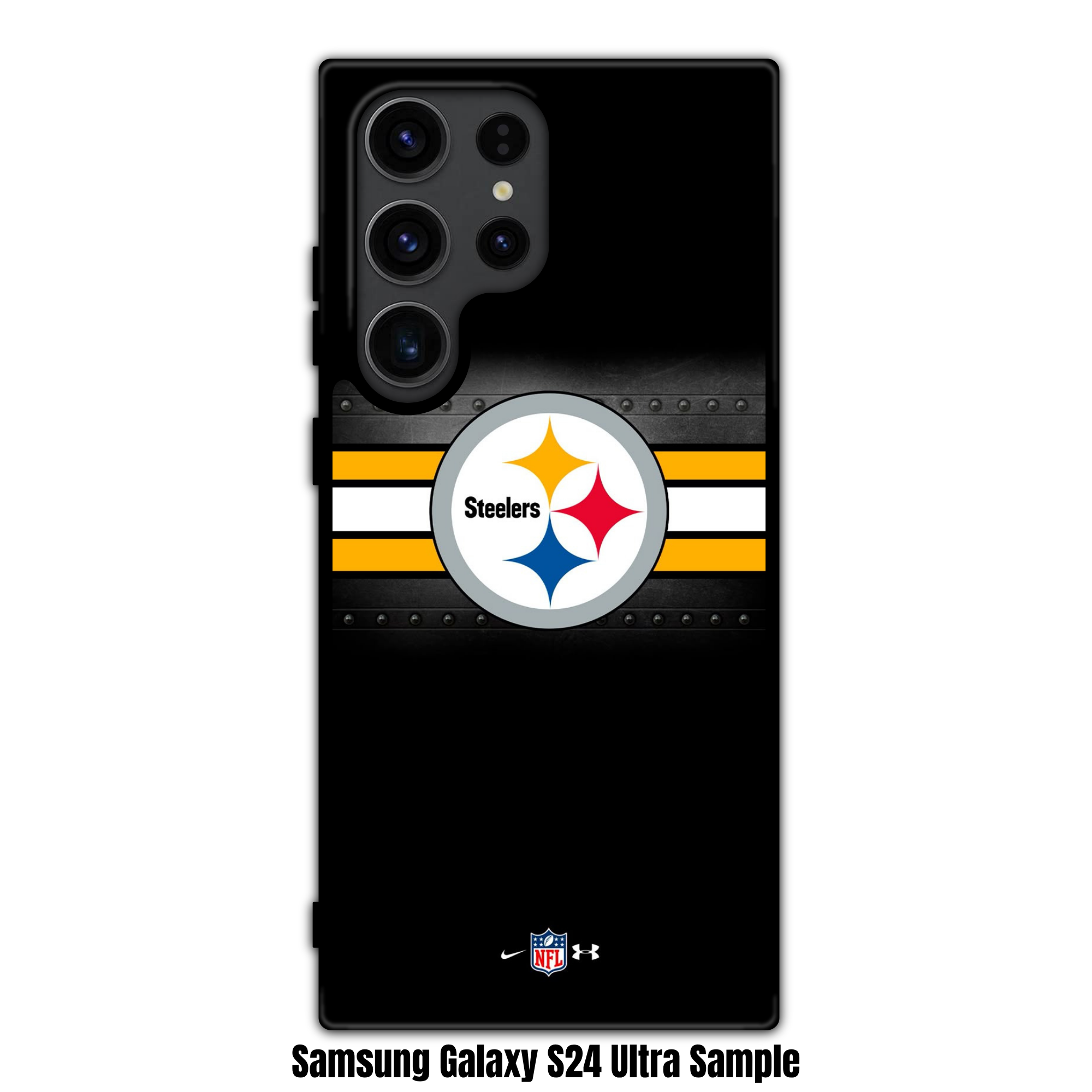 NFL Pittsburgh Steelers Phone Case For iPhone Samsung Galaxy Pixel - Pittsburgh Steelers Logo On Riveted Metal And Triple Stripes Background