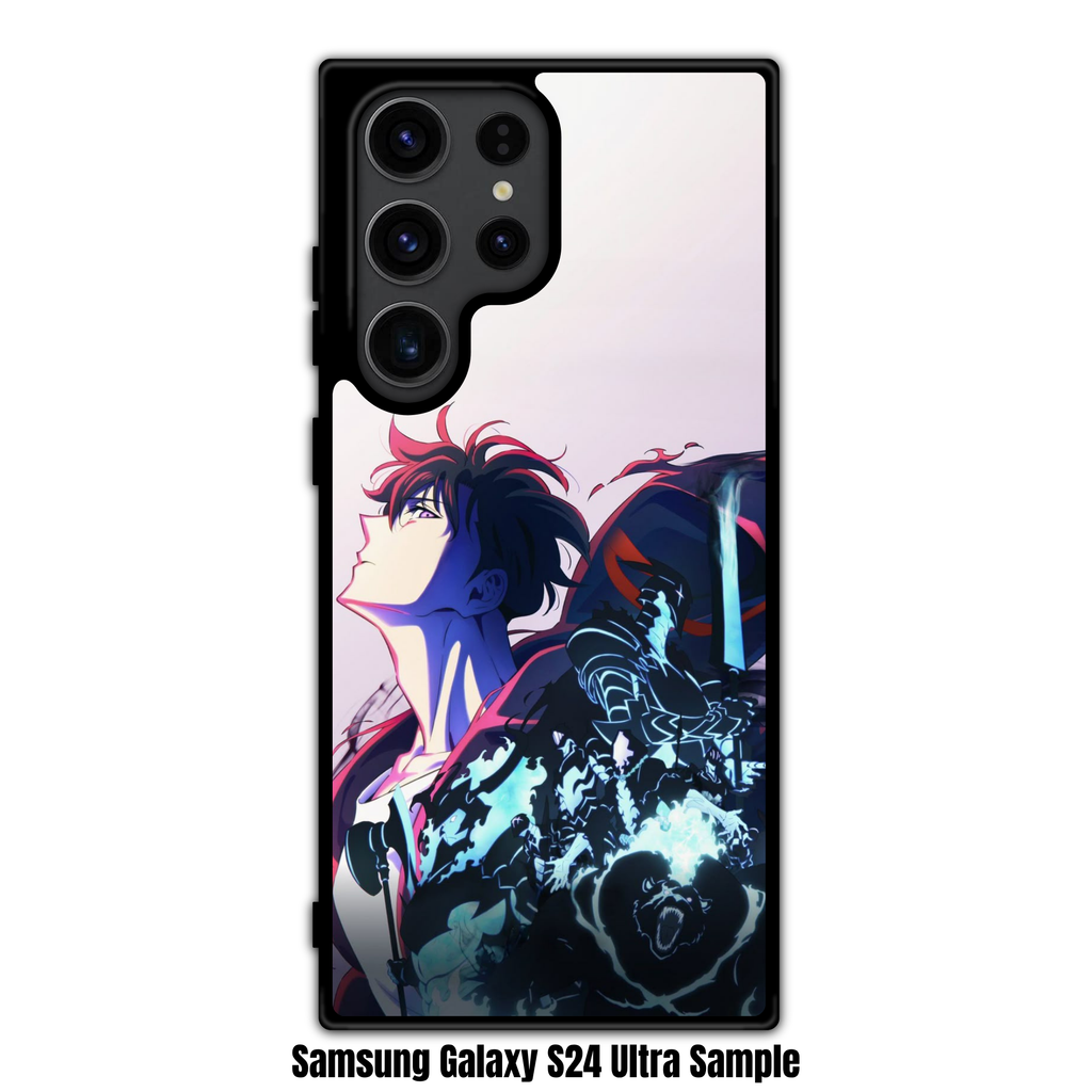Solo Leveling Sung Jin woo Phone Case For iPhone Samsung Galaxy Pixel - Sung Jin woo Looking Up With Blue Shadow Soldiers On Light Purple Background
