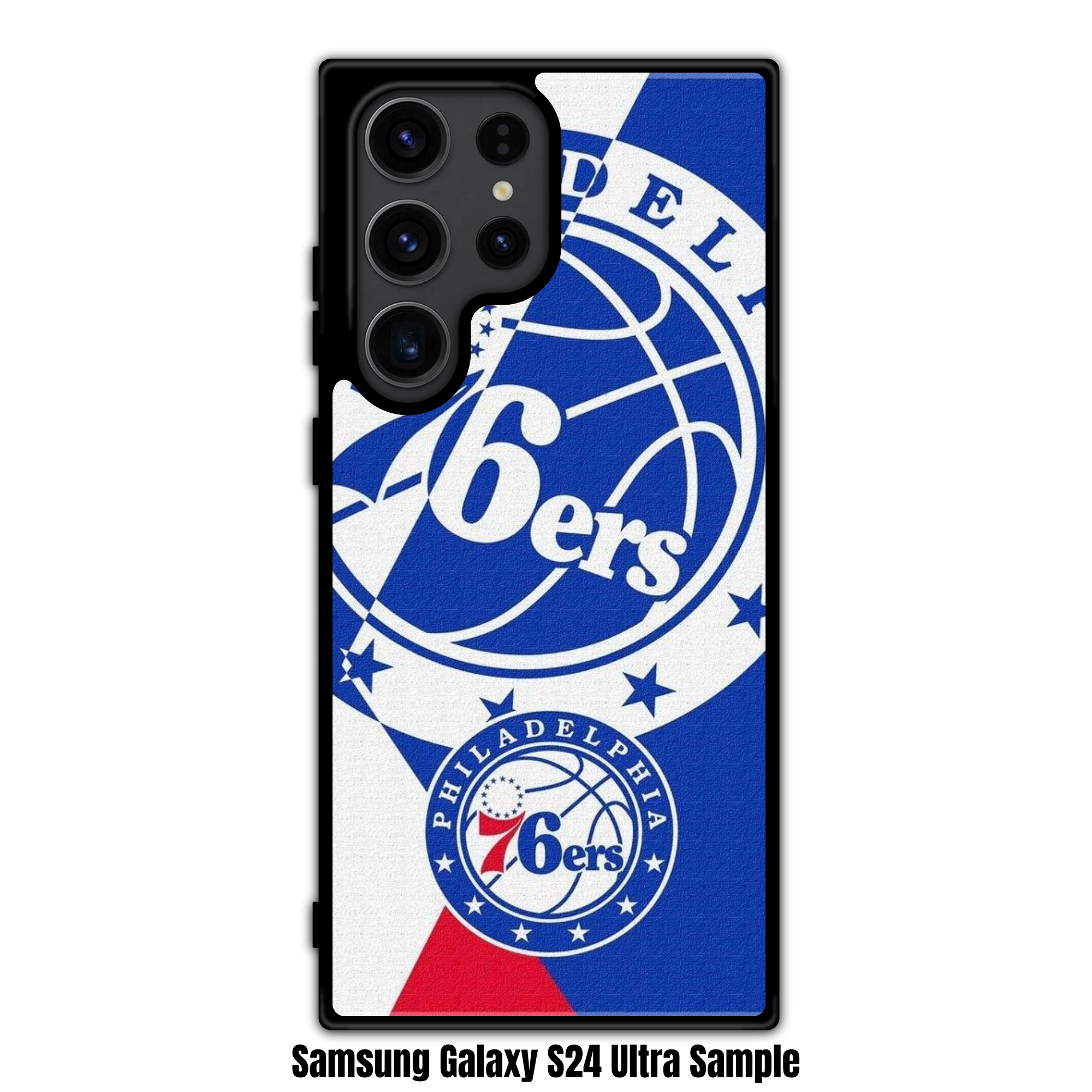 NBA Philadelphia 76ers Phone Case For iPhone Samsung Galaxy Pixel - Philadelphia 76ers Shields On Blue White And Red Textured Background
