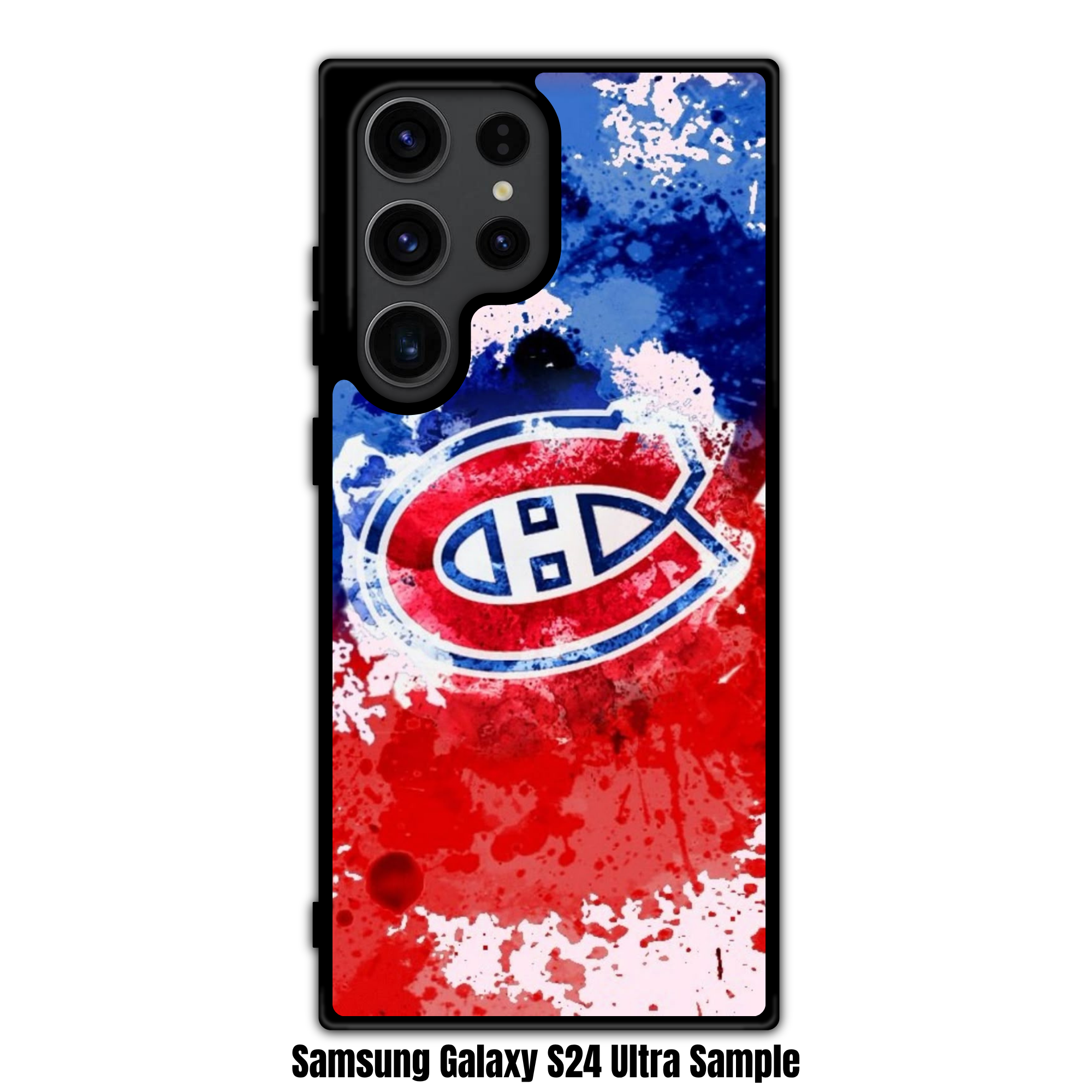 NHL Montreal Canadiens Phone Case For iPhone Samsung Galaxy Pixel - Montreal Canadiens Logo On Blue And Red Paint Splatter Background
