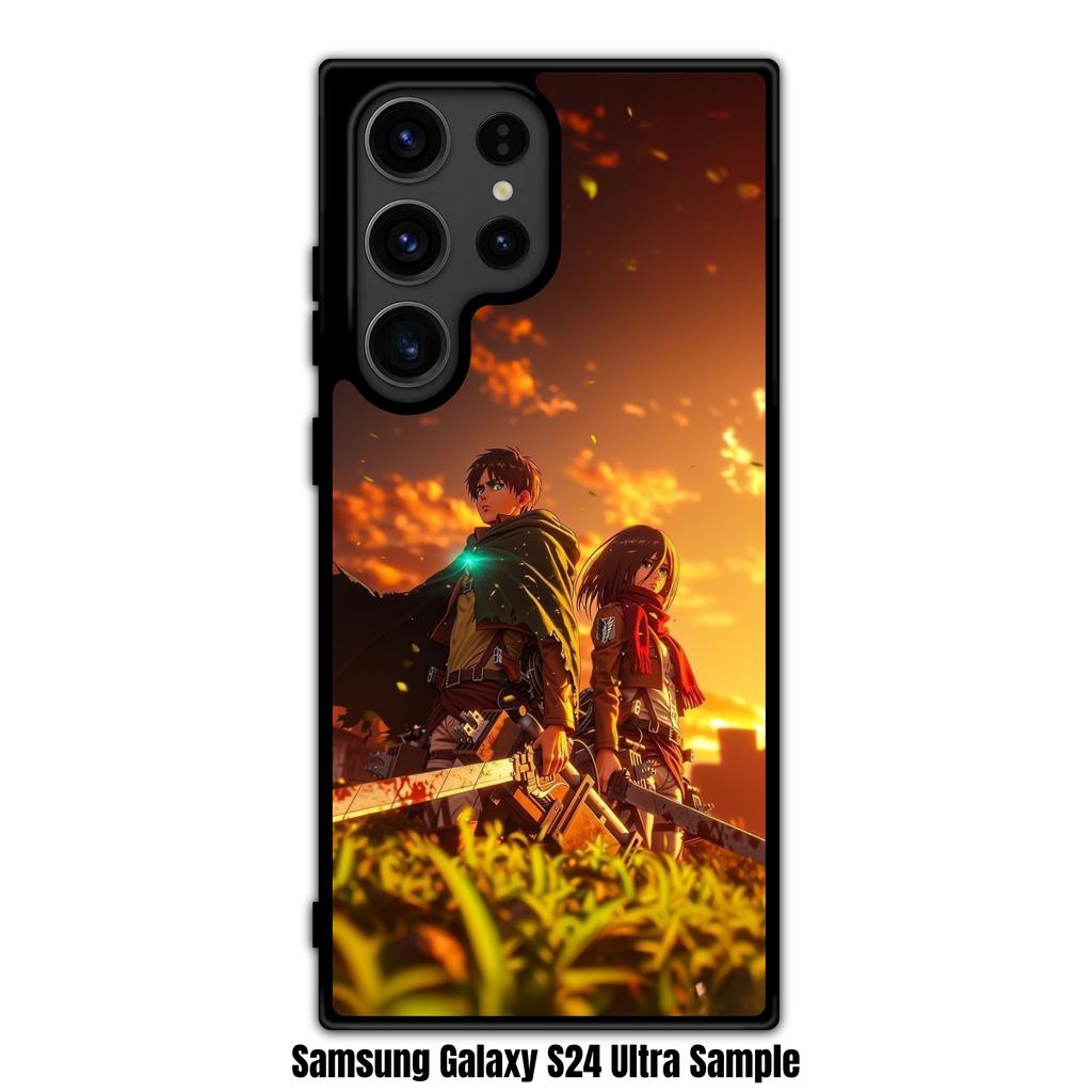 Attack on Titan Phone Case For iPhone Samsung Galaxy Pixel - Eren Yeager And Mikasa Ackerman Under Golden Sunset Sky Background