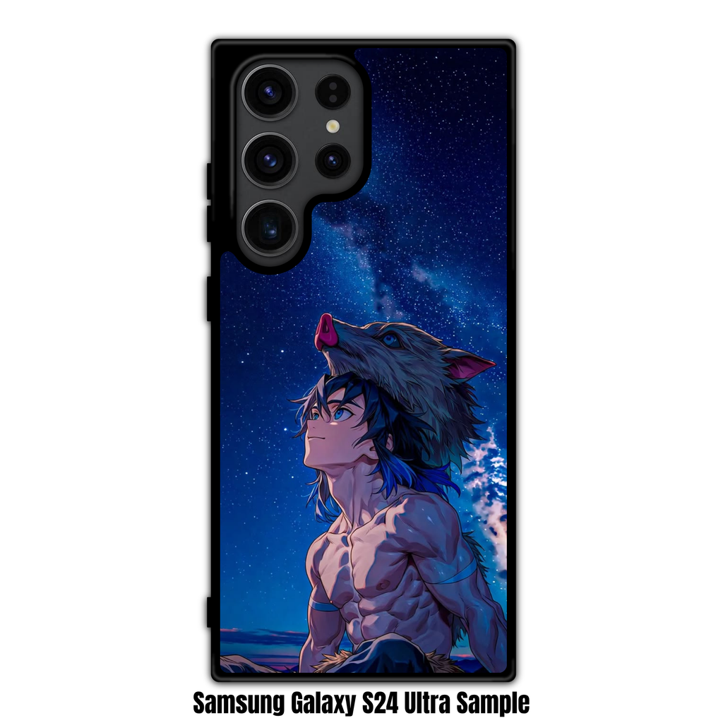 Demon Slayer Inosuke Phone Case For iPhone Samsung Galaxy Pixel - Inosuke Hashibira Stargazing Under The Milky Way Night Sky Art