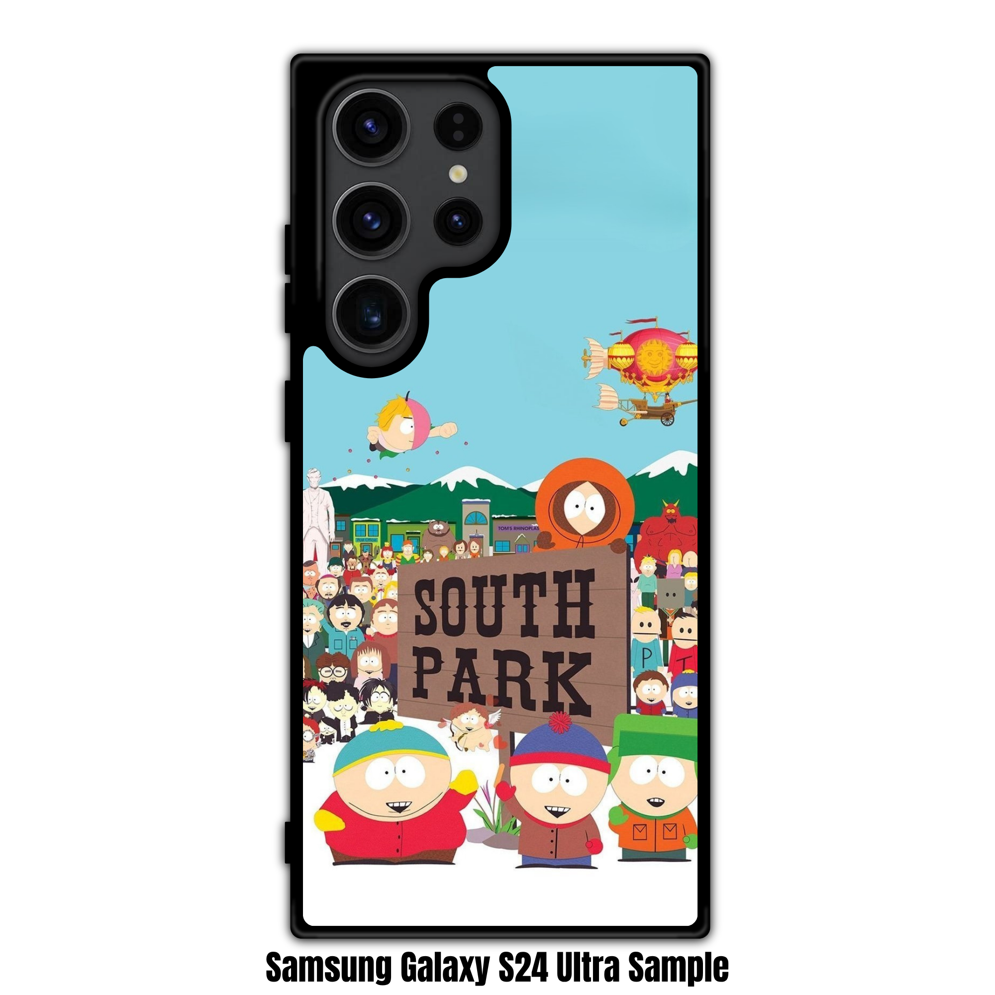 South Park Phone Case For iPhone Samsung Galaxy Pixel - South Park Main Characters Group With Iconic Town Sign On Light Blue Sky Background