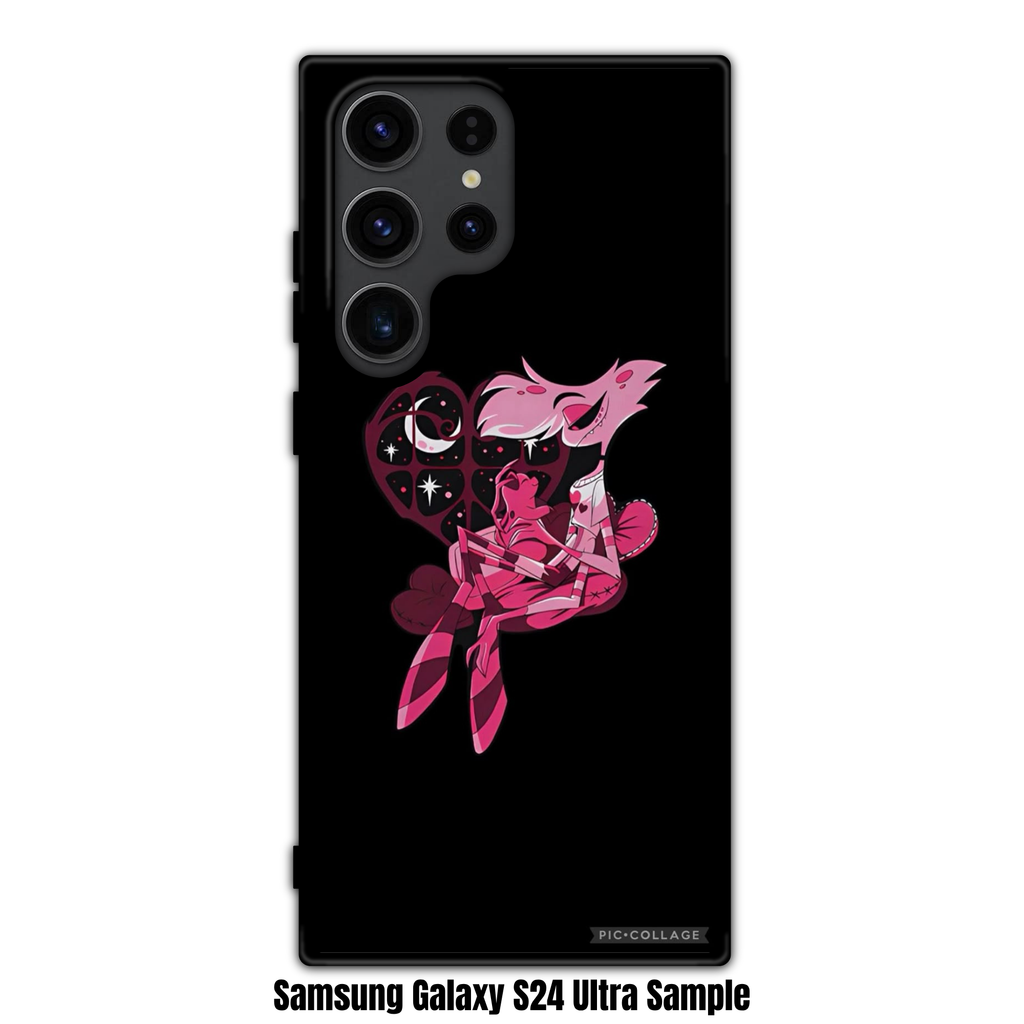 Hazbin Hotel Angel Dust Phone Case For iPhone Samsung Galaxy Pixel - Angel Dust And Fat Nuggets Illustration On Black Background