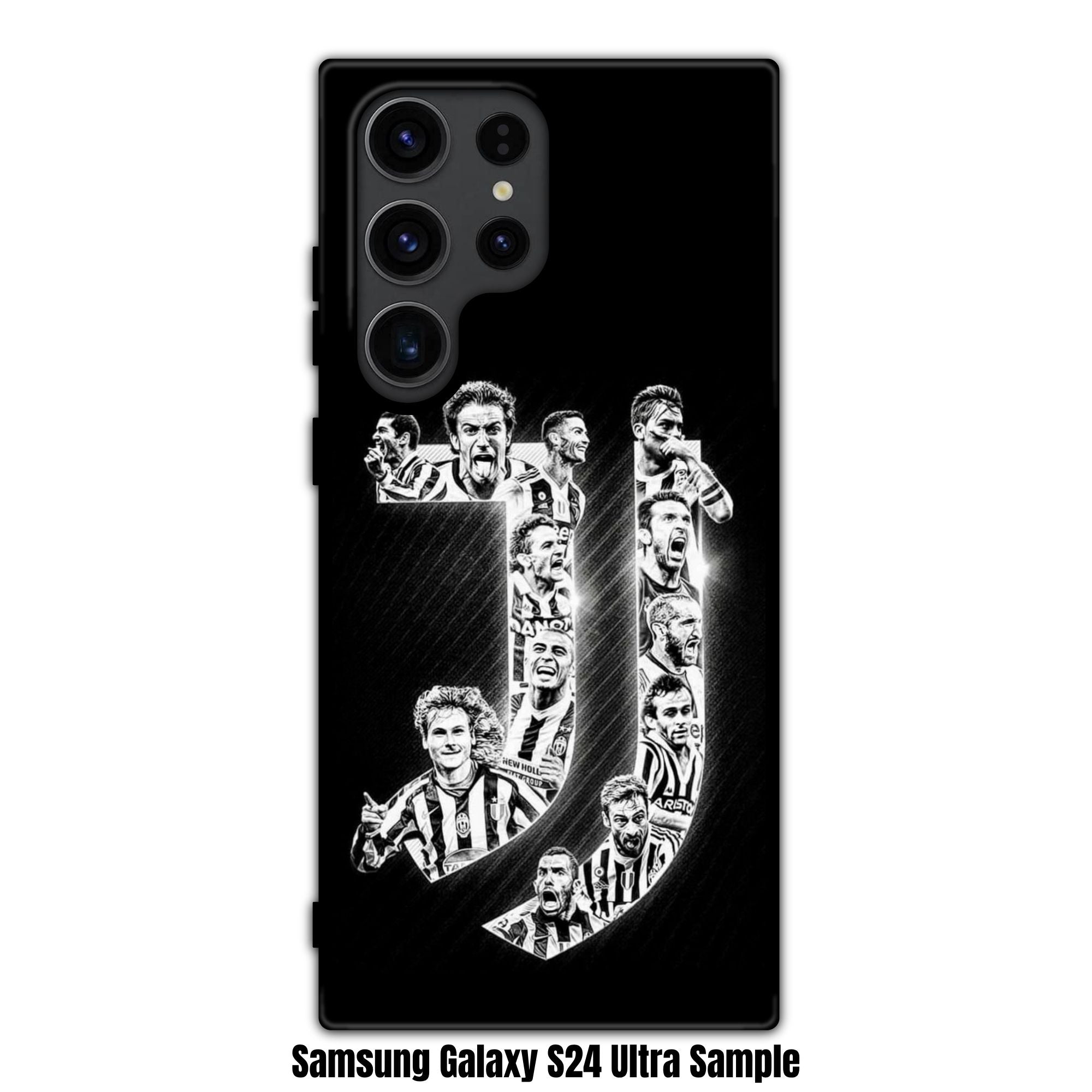 Juventus FC Phone Case For iPhone Samsung Galaxy Pixel - Juventus FC Minimalist J Logo Collage Featuring Legendary Players On Black Background