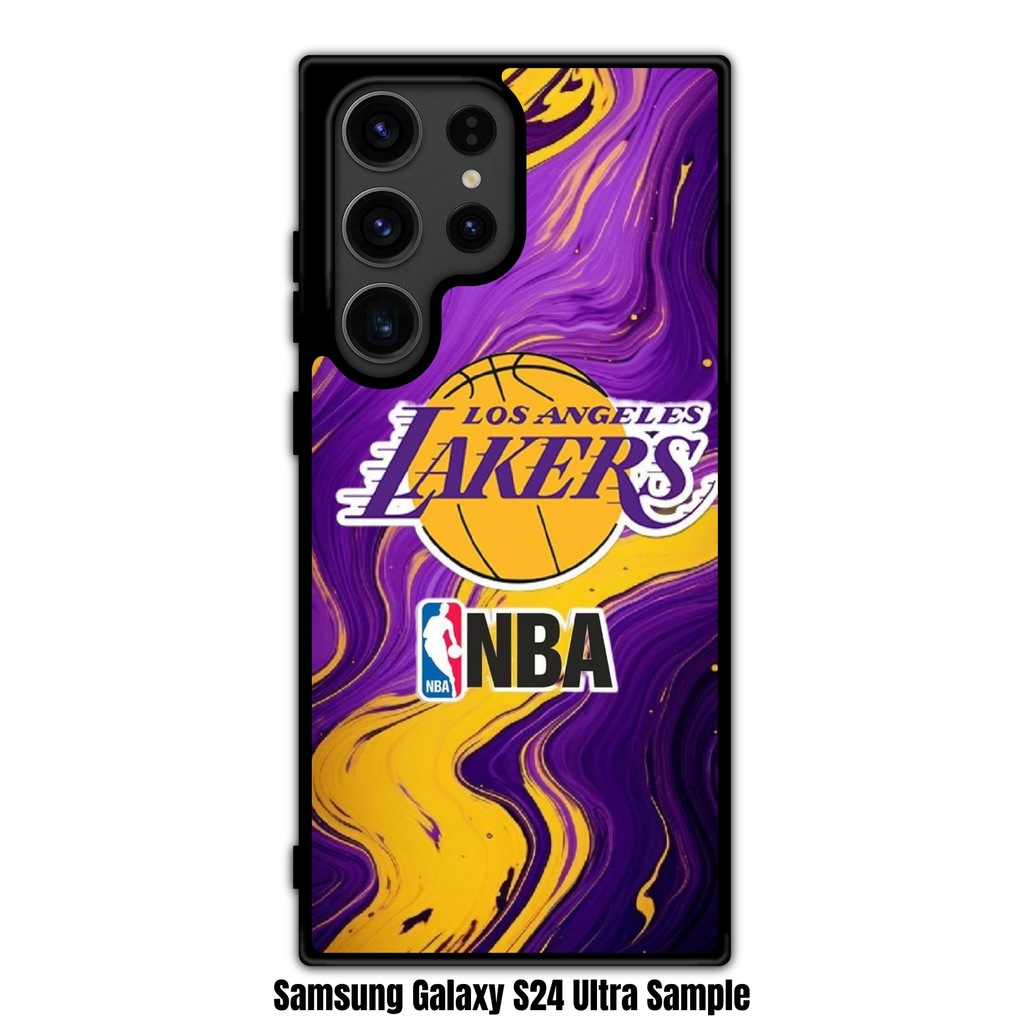 NBA Los Angeles Lakers Phone Case For iPhone Samsung Galaxy Pixel - Los Angeles Lakers And NBA Logo On Purple And Gold Marble Background