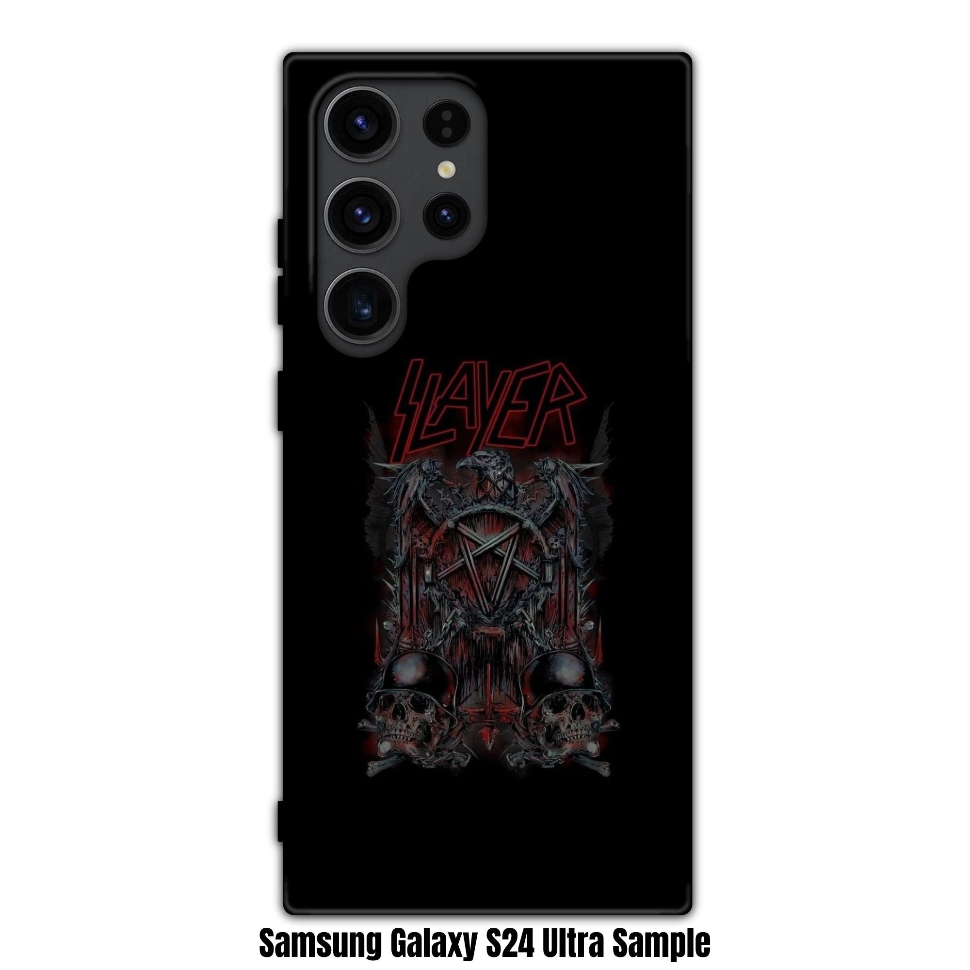 Slayer Phone Case For iPhone Samsung Galaxy Pixel - Slayer Red Logo And Eagle On Skulls In Helmets Black Background