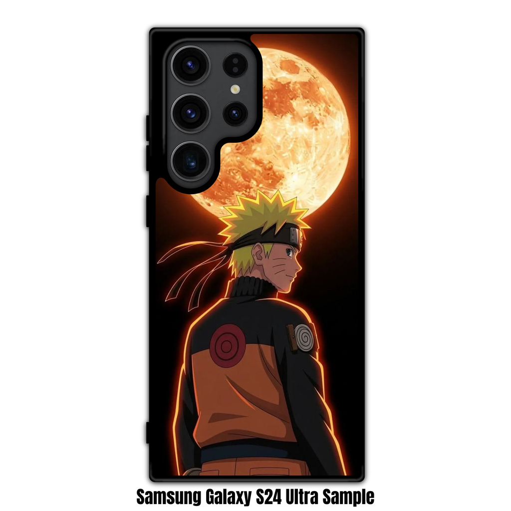 Naruto Phone Case For iPhone Samsung Galaxy Pixel - Naruto Uzumaki Looking Back Under A Large Glowing Orange Moon