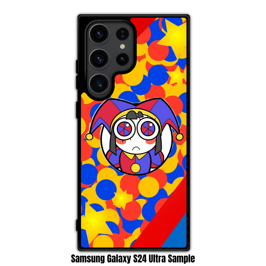The Amazing Digital Circus Pomni Phone Case For iPhone Samsung Galaxy Pixel - Pomni On Red Blue And Yellow Circles Background