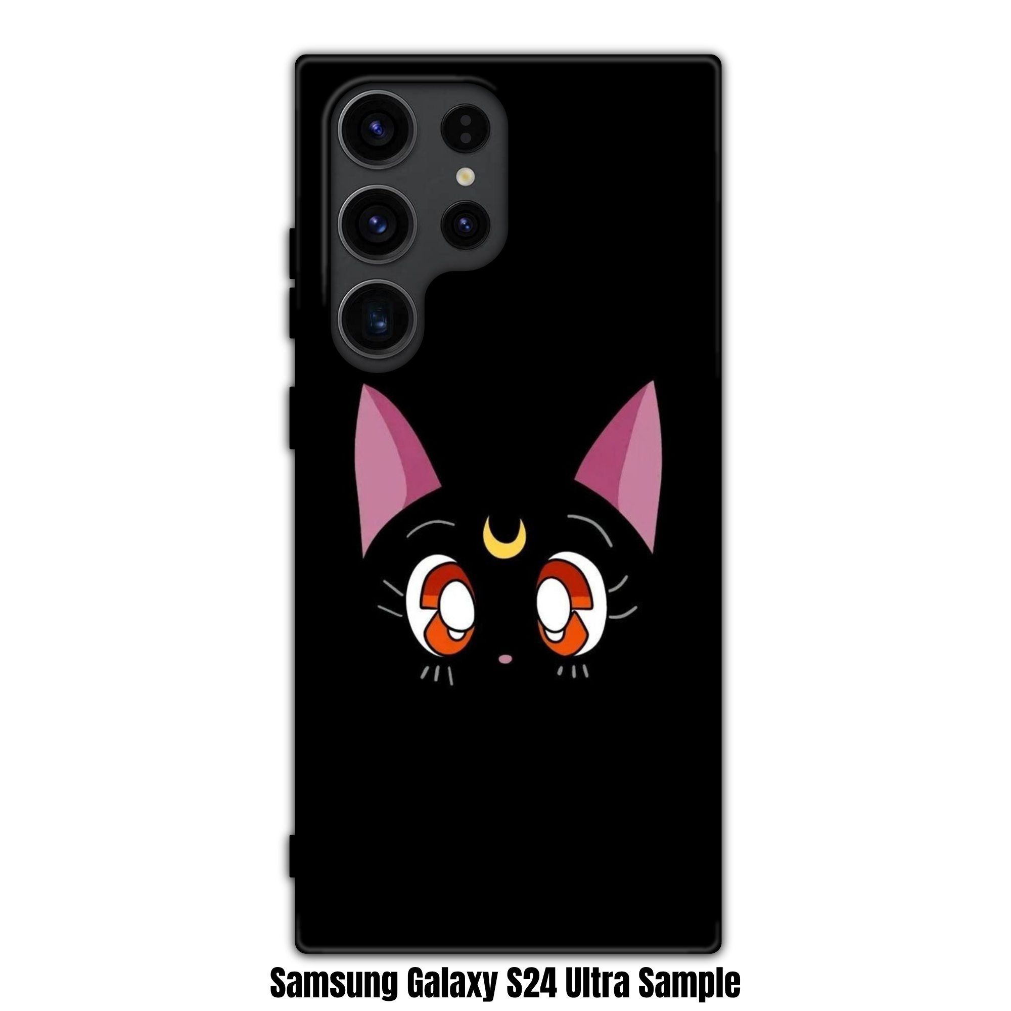 Sailor Moon Phone Case For iPhone Samsung Galaxy Pixel - Luna Cat Minimalist Face Graphic On Black Background