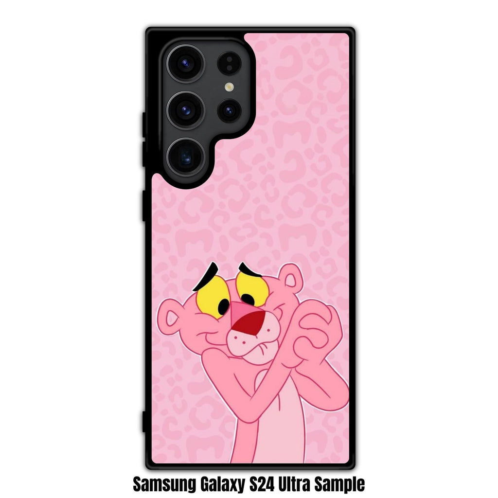Pink Panther Phone Case For iPhone Samsung Galaxy Pixel - Pink Panther Clasping Hands In Leopard Pattern Pink Background