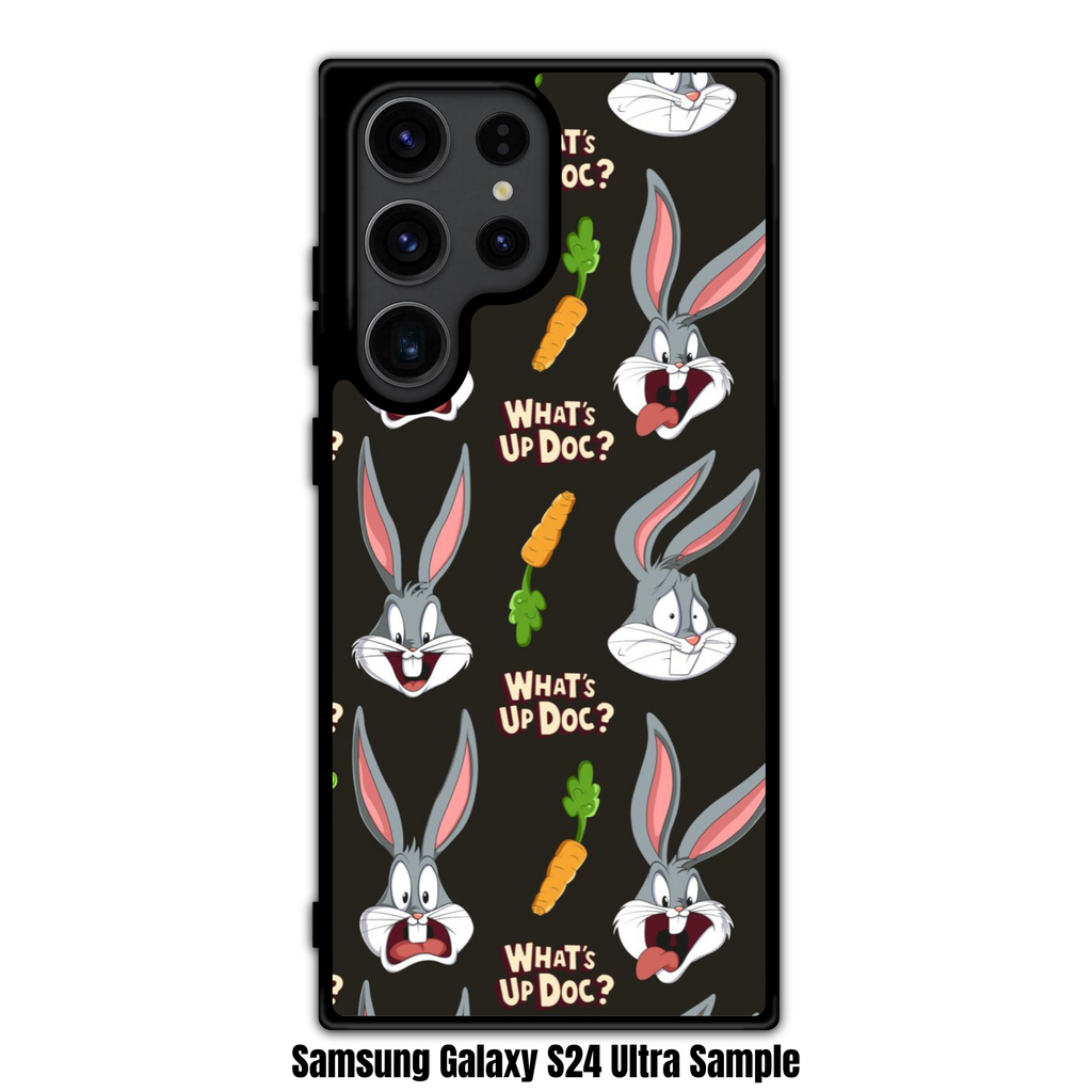 Looney Tunes Bugs Bunny Phone Case For iPhone Samsung Galaxy Pixel - Bugs Bunny Shocked Expression And Carrot Quote Pattern On Black Background