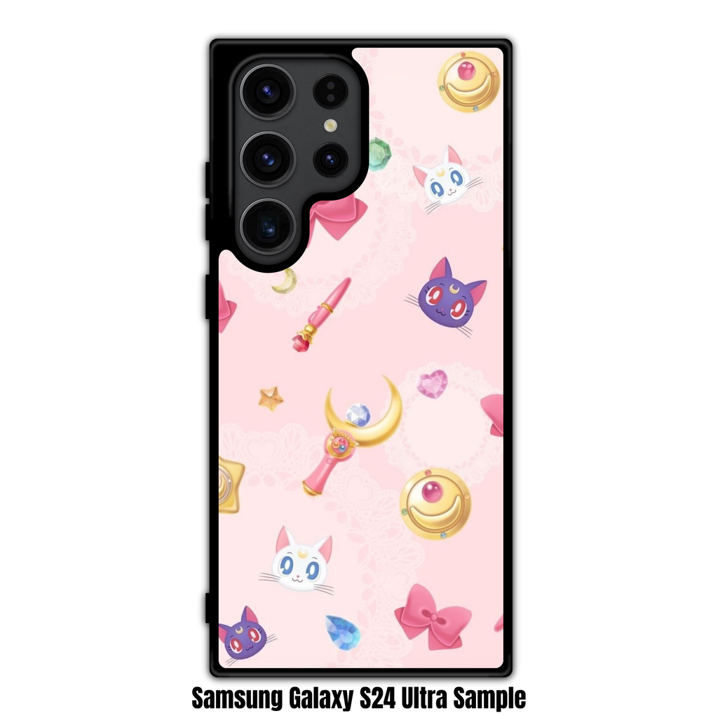 Sailor Moon Phone Case For iPhone Samsung Galaxy Pixel - Sailor Moon Magical Items Luna And Artemis Pattern On Pink Background