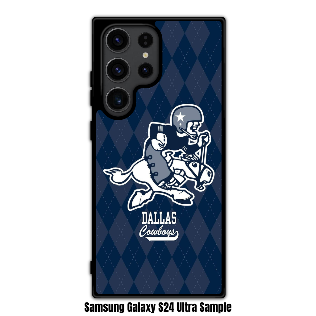 NFL Dallas Cowboys Phone Case For iPhone Samsung Galaxy Pixel - Dallas Cowboys Retro Mascot And Wordmark On Navy Argyle Background