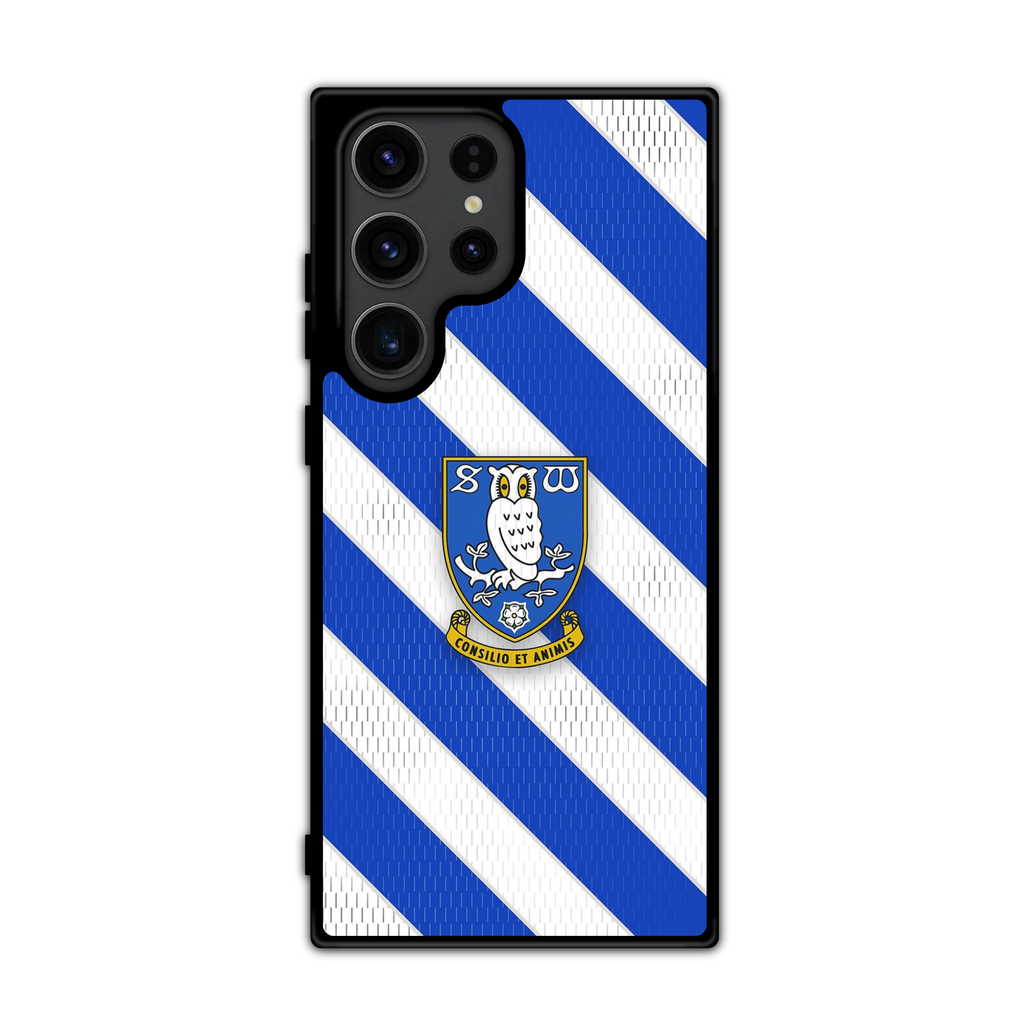 Sheffield Wednesday FC Phone Case For iPhone Samsung Galaxy Pixel - Sheffield Wednesday FC Crest On Blue And White Diagonal Striped Background