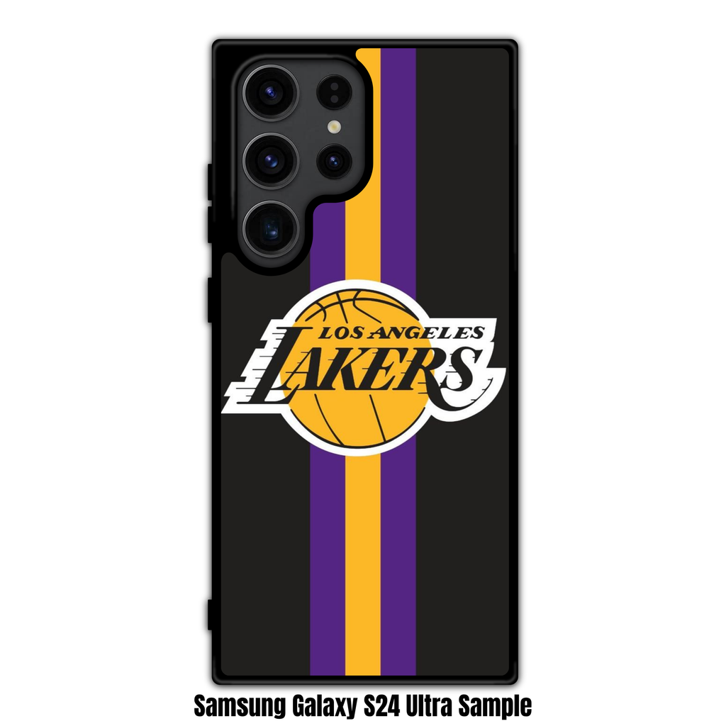 NBA Los Angeles Lakers Phone Case For iPhone Samsung Galaxy Pixel - Los Angeles Lakers Logo And Vertical Stripes On Black Background