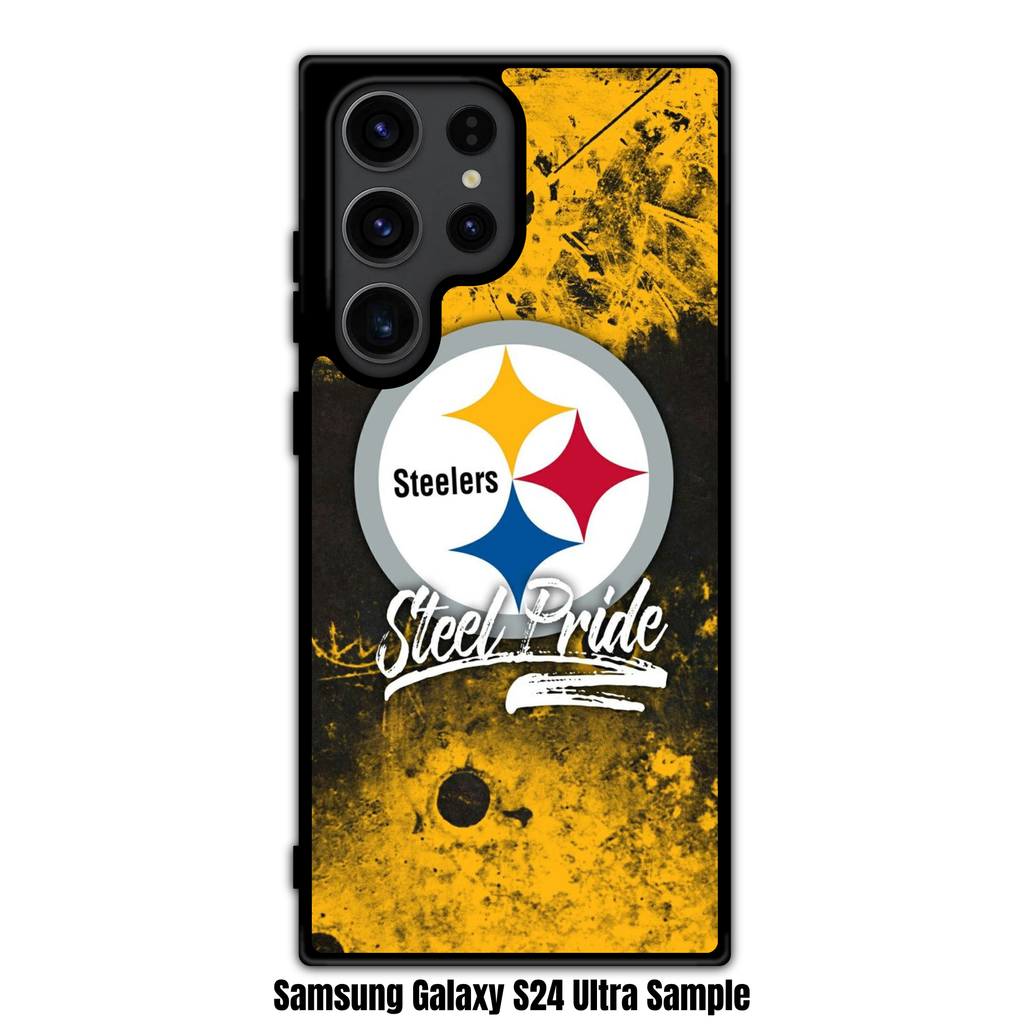 NFL Pittsburgh Steelers Phone Case For iPhone Samsung Galaxy Pixel - Pittsburgh Steelers Logo And Steel Pride Wordmark On Yellow Textured Background
