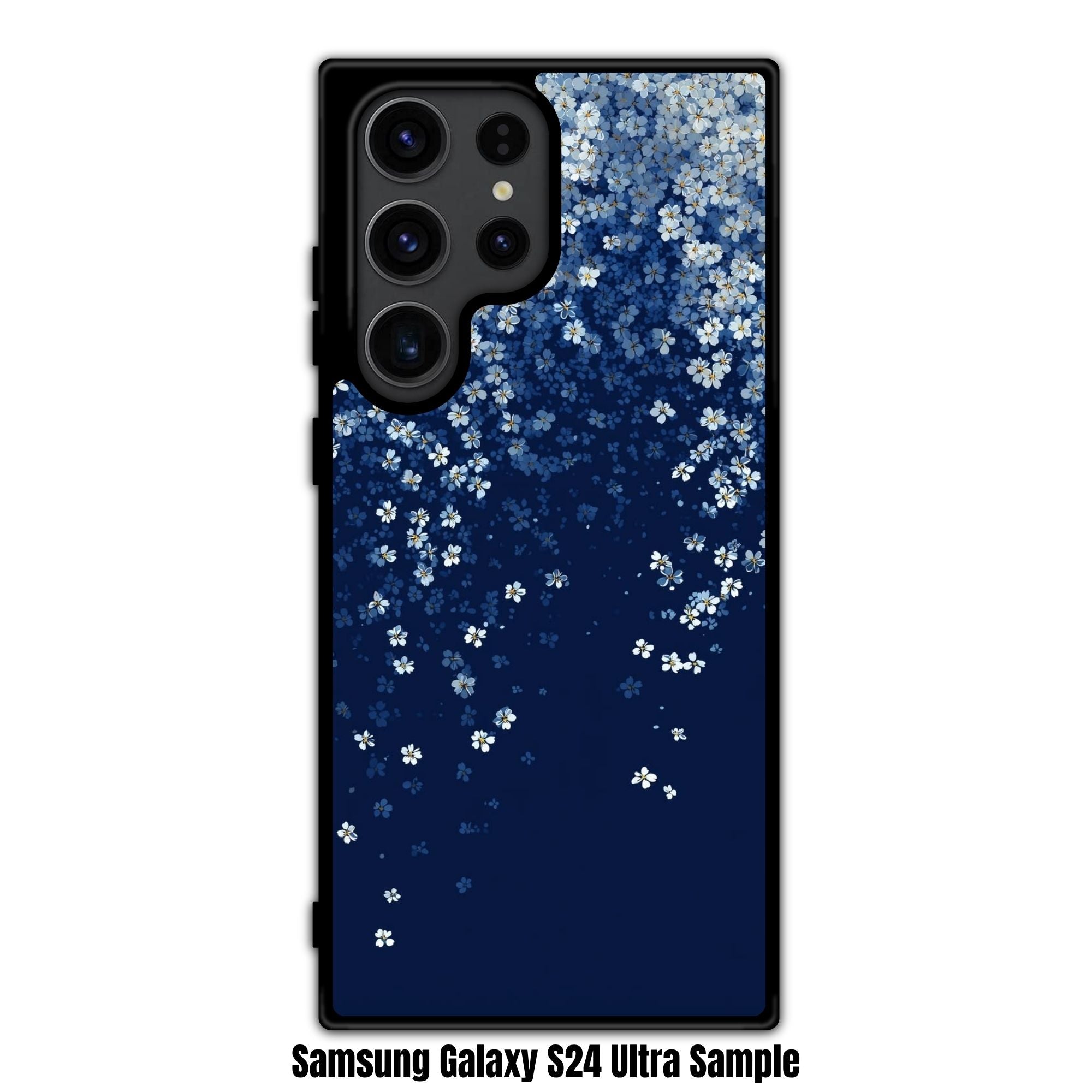 Floral Pattern Phone Case For iPhone Samsung Galaxy Pixel - Cascading Babys Breath Pattern On Navy Background