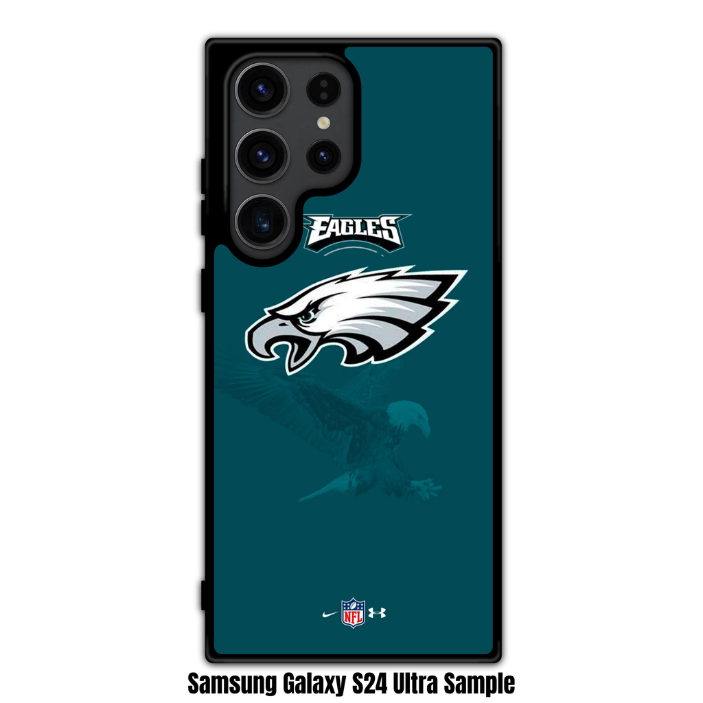 NFL Philadelphia Eagles Phone Case For iPhone Samsung Galaxy Pixel - Philadelphia Eagles Logo And Wordmark On Midnight Green Background With Ghosted Eagle