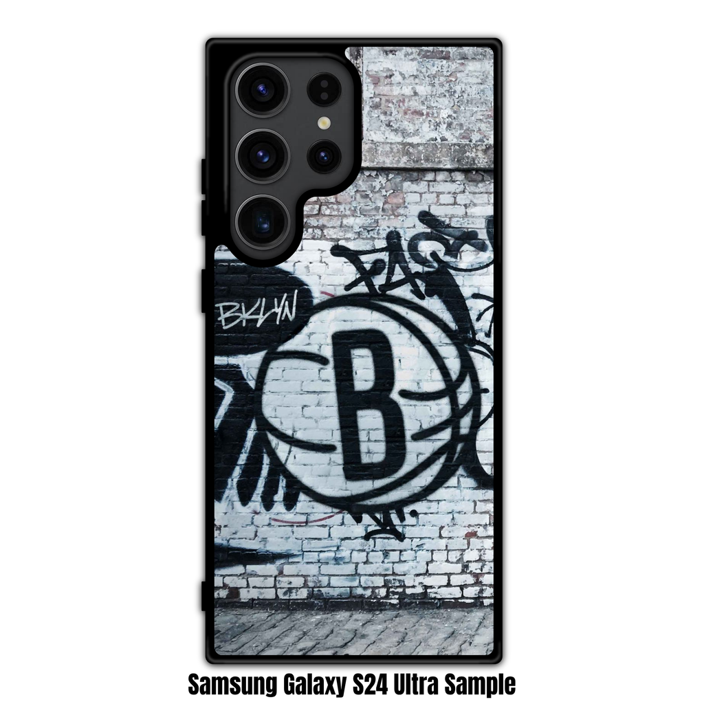 NBA Brooklyn Nets Phone Case For iPhone Samsung Galaxy Pixel - Brooklyn Nets Graffiti Logo On Brick Wall Art