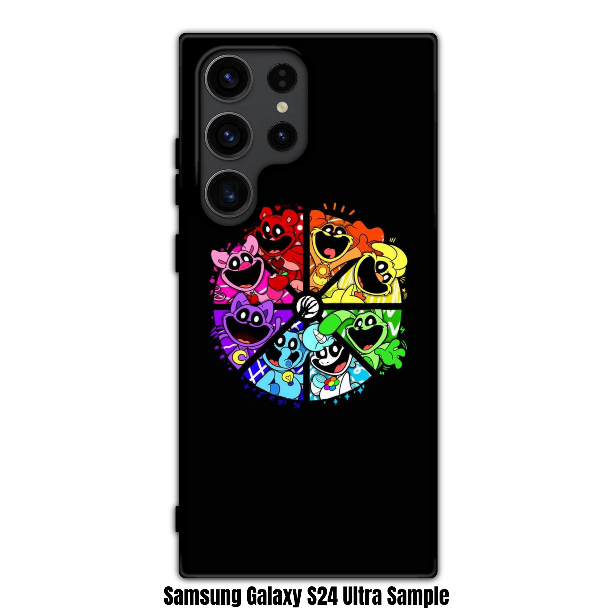 Poppy Playtime Phone Case For iPhone Samsung Galaxy Pixel - Smiling Critters Color Wheel On Black Background