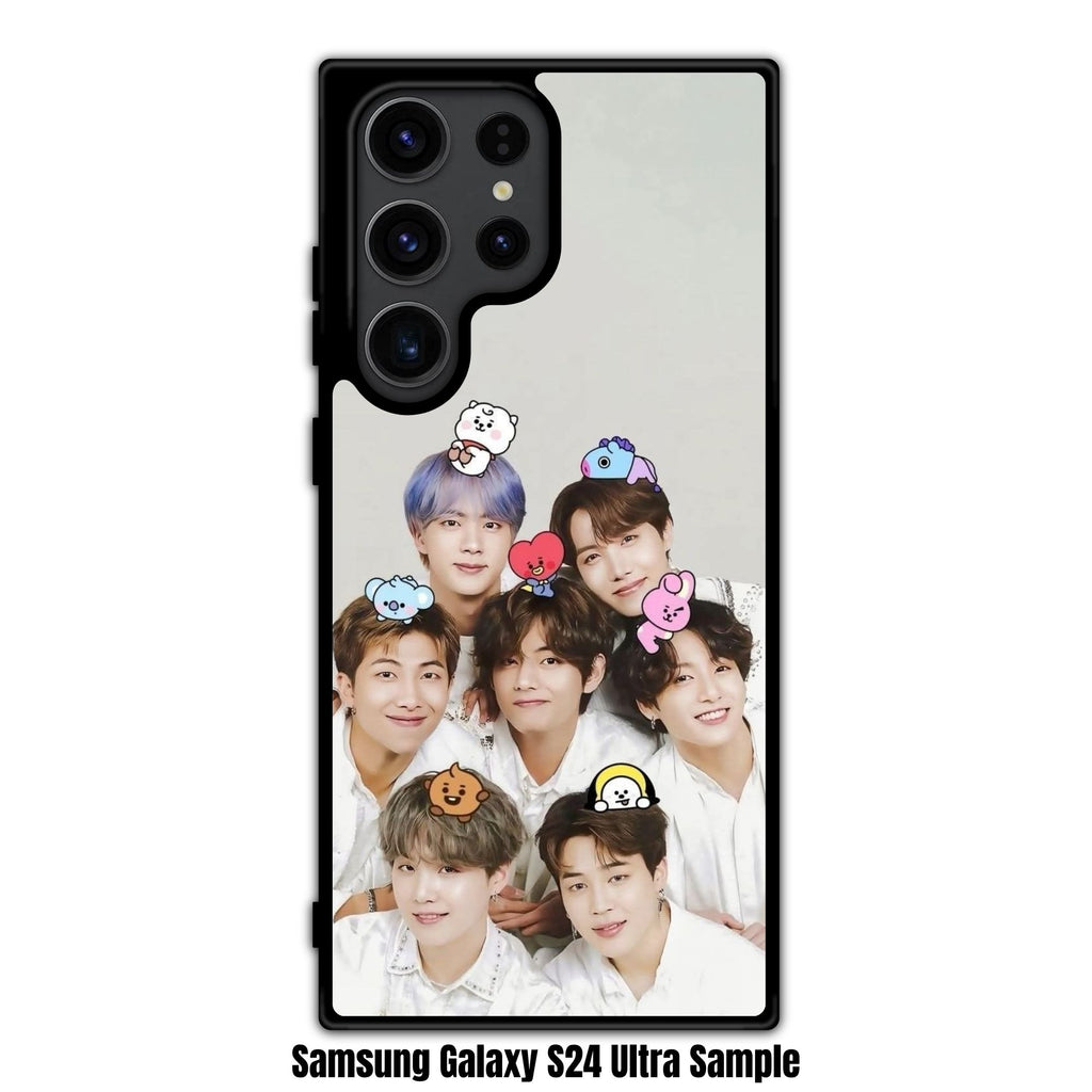 BTS Phone Case For iPhone Samsung Galaxy Pixel - BTS With BT21 Minis On Muted Grey Background
