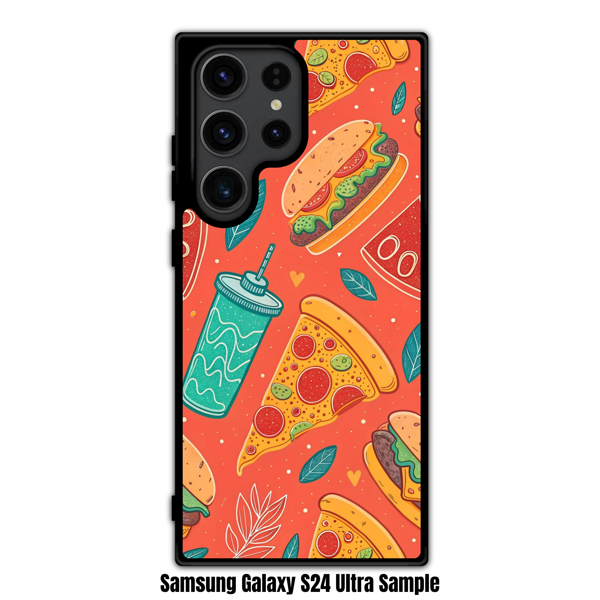 Pizza And Burger Pattern Phone Case For iPhone Samsung Galaxy Pixel - Pizza And Burger Pattern In Orange Background