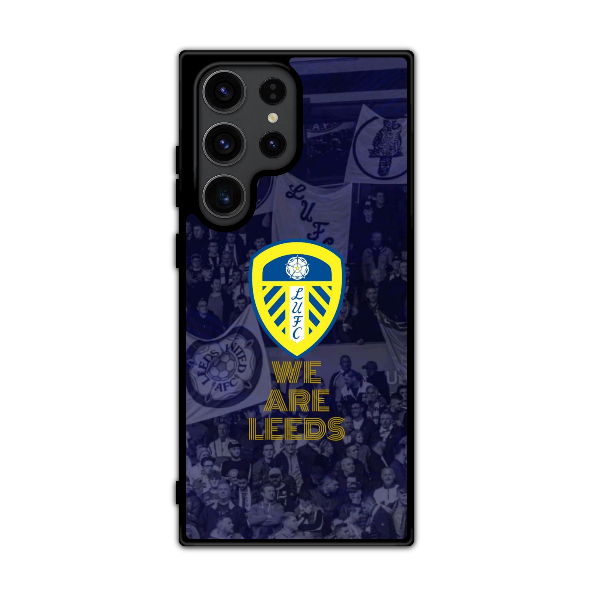 Leeds United FC Phone Case For iPhone Samsung Galaxy Pixel - Leeds United FC Crest And We Are Leeds Text On Crowd Background With Flags
