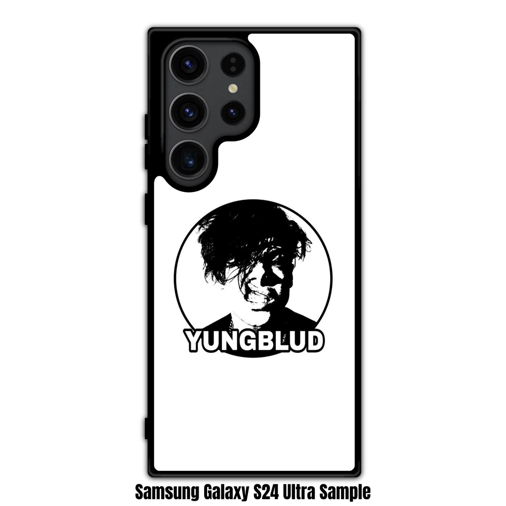Yungblud Phone Case For iPhone Samsung Galaxy Pixel - Yungblud Circular Stencil Portrait Logo With Text Overlay On White Background