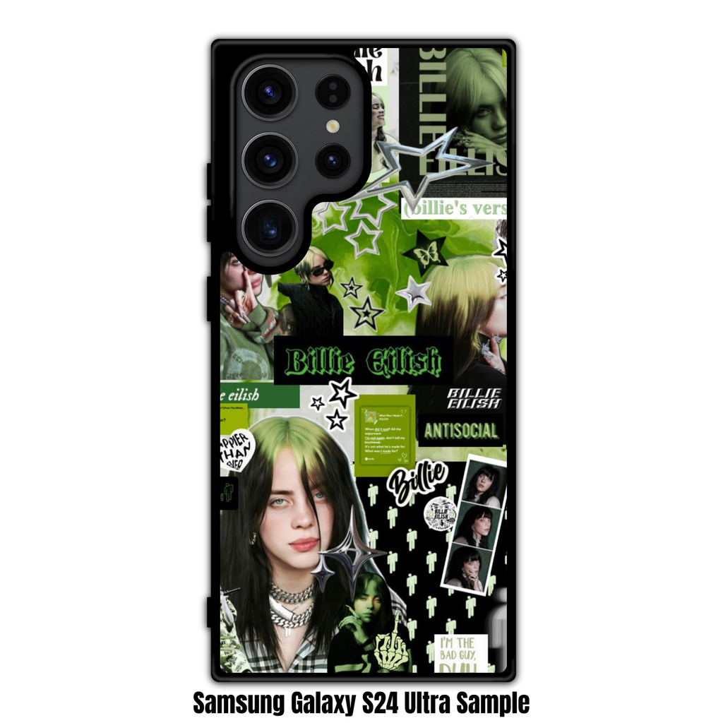 Billie Eilish Phone Case For iPhone Samsung Galaxy Pixel - Billie Eilish Mixed Photo Collage Layout On Dark Green Background