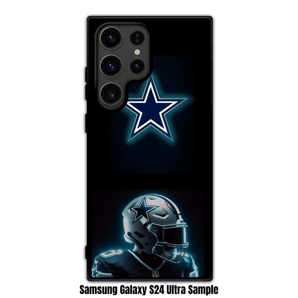 NFL Dallas Cowboys Phone Case For iPhone Samsung Galaxy Pixel - Dallas Cowboys Glowing Star Logo And Neon Helmet On Dark Background