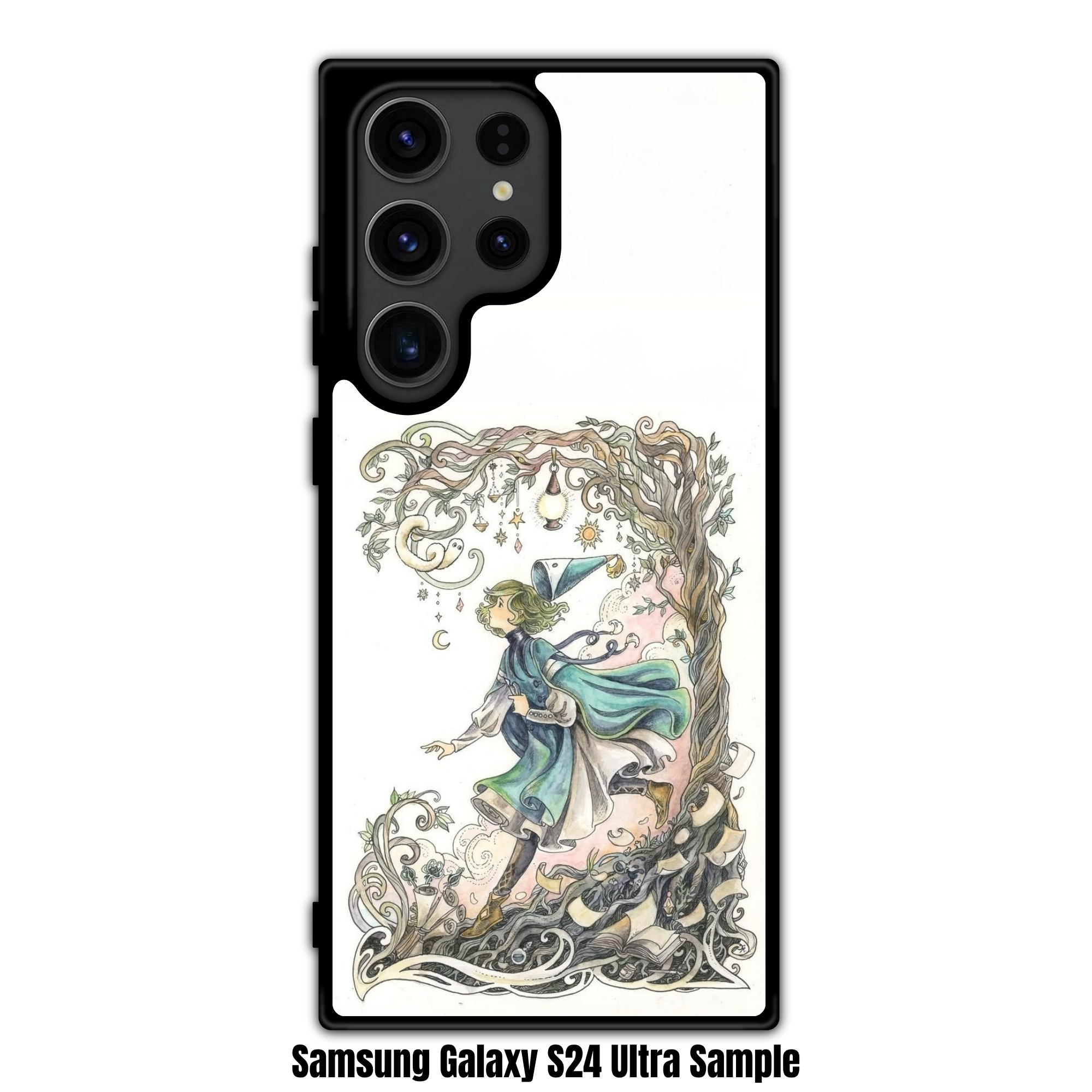Witch Hat Atelier Coco Phone Case For iPhone Samsung Galaxy Pixel - Coco Leaping Beneath Swirling Tree Branches On White Background