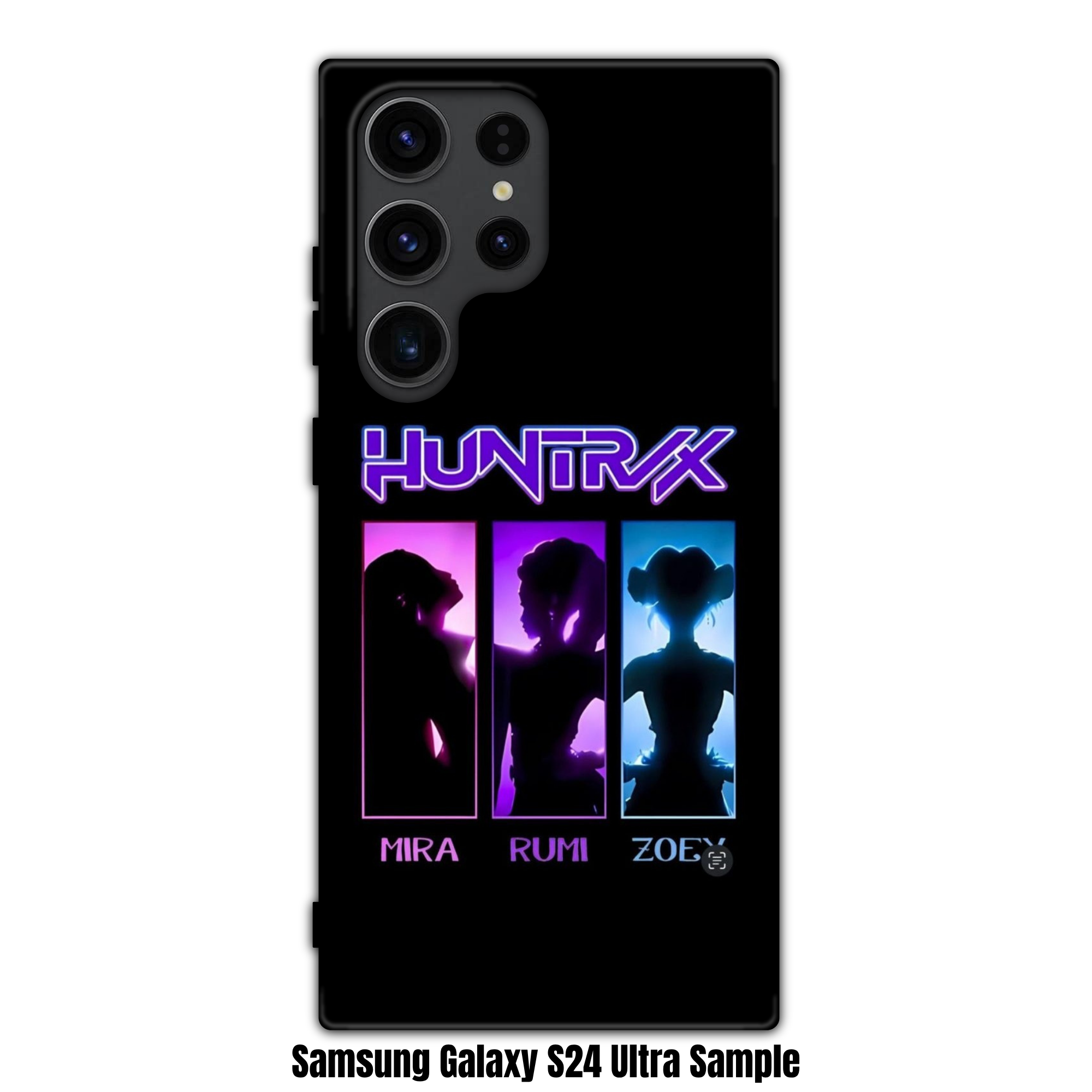 KPop Demon Hunters Phone Case For iPhone Samsung Galaxy Pixel - HUNTRIX Neon Silhouette Trio On Black Background