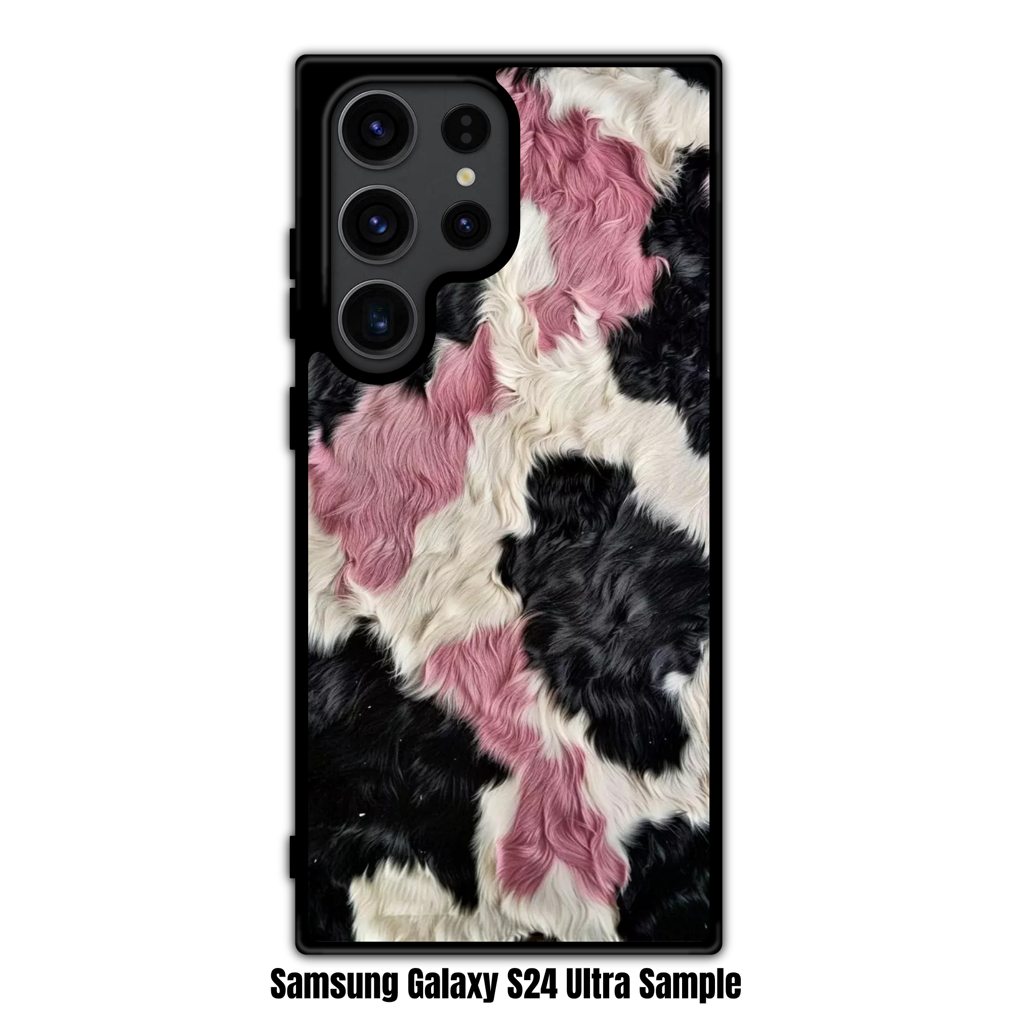 Animal Fur Pattern Phone Case For iPhone Samsung Galaxy Pixel - Pink Black And White Cow Print Pattern