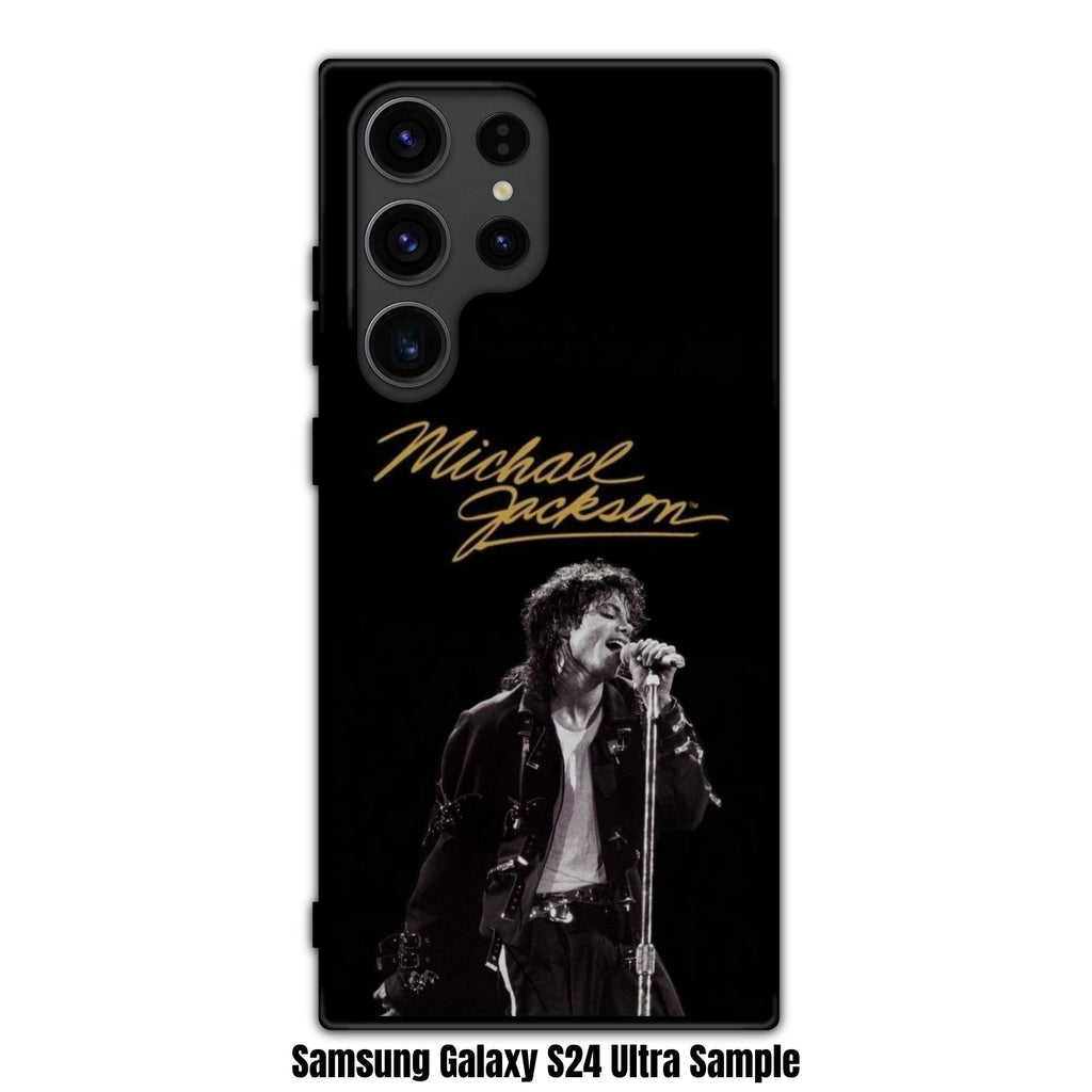 Michael Jackson Phone Case For iPhone Samsung Galaxy Pixel - Michael Jackson Gold Signature And Bad Era Concert Portrait In Black Background