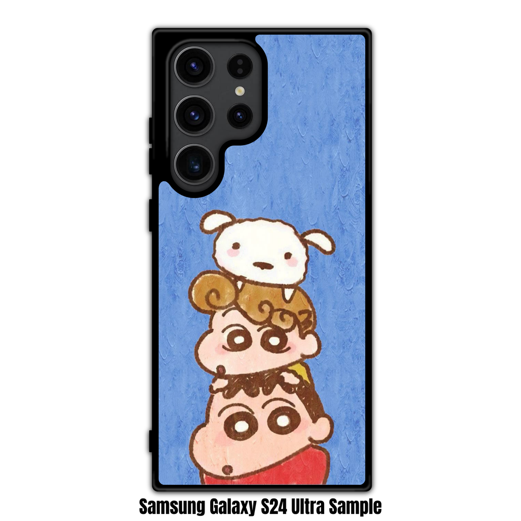 Crayon Shin Chan Phone Case For iPhone Samsung Galaxy Pixel - Crayon Shin Chan Characters Tower On Blue Oil Painting Background