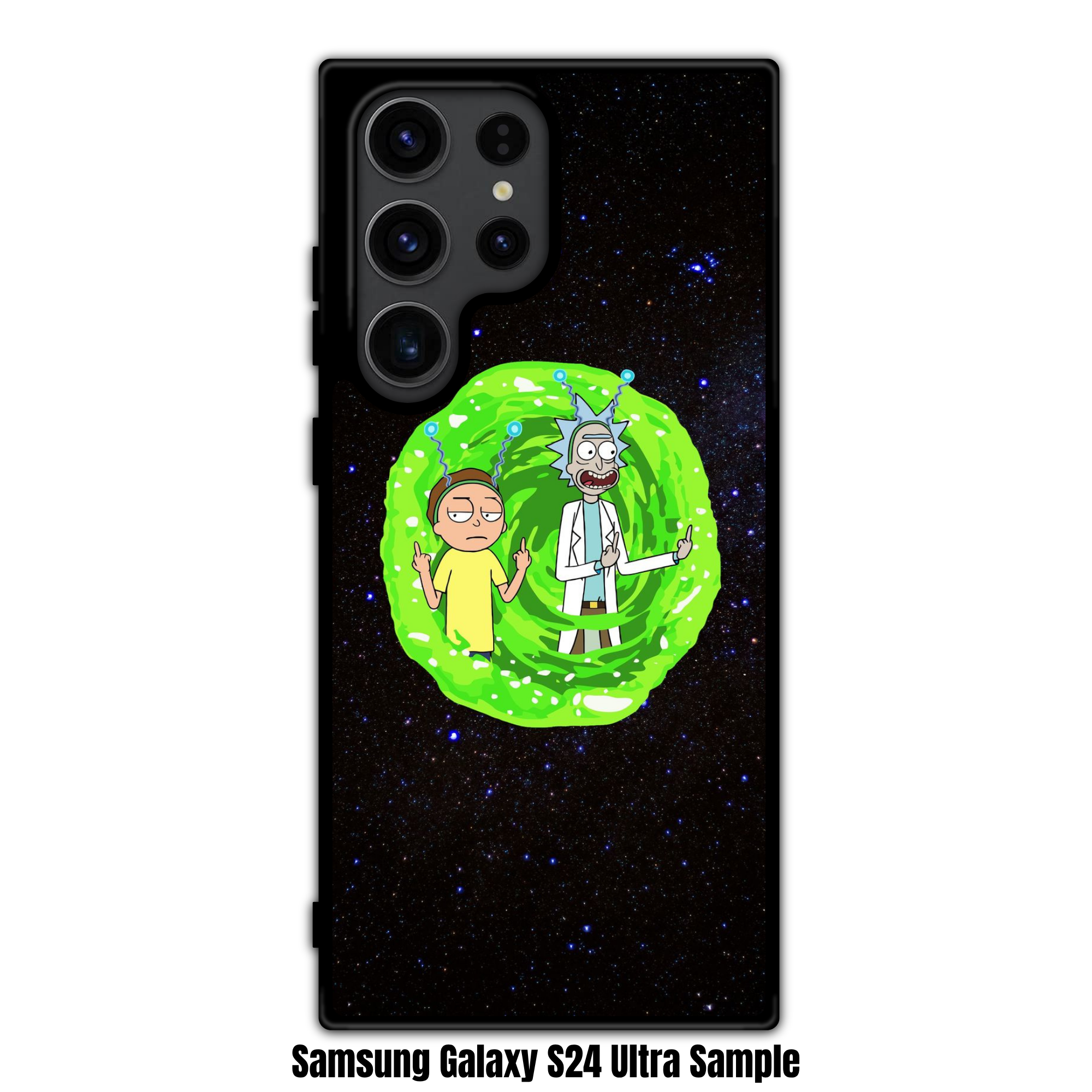 Rick And Morty Phone Case For iPhone Samsung Galaxy Pixel - Rick And Morty Emerging From A Green Portal On Starry Space Background