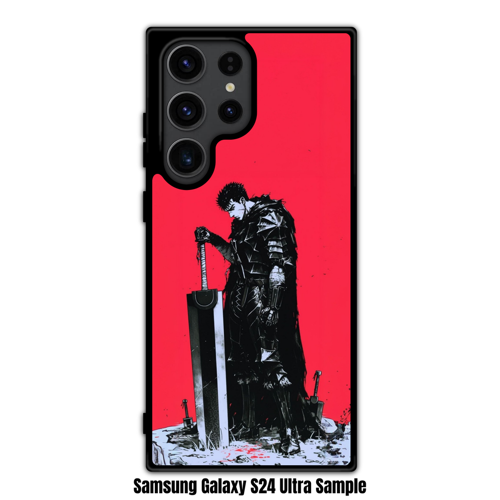 Berserk Guts Phone Case For iPhone Samsung Galaxy Pixel - Guts In Berserker Armor With Dragon Slayer On Red Background