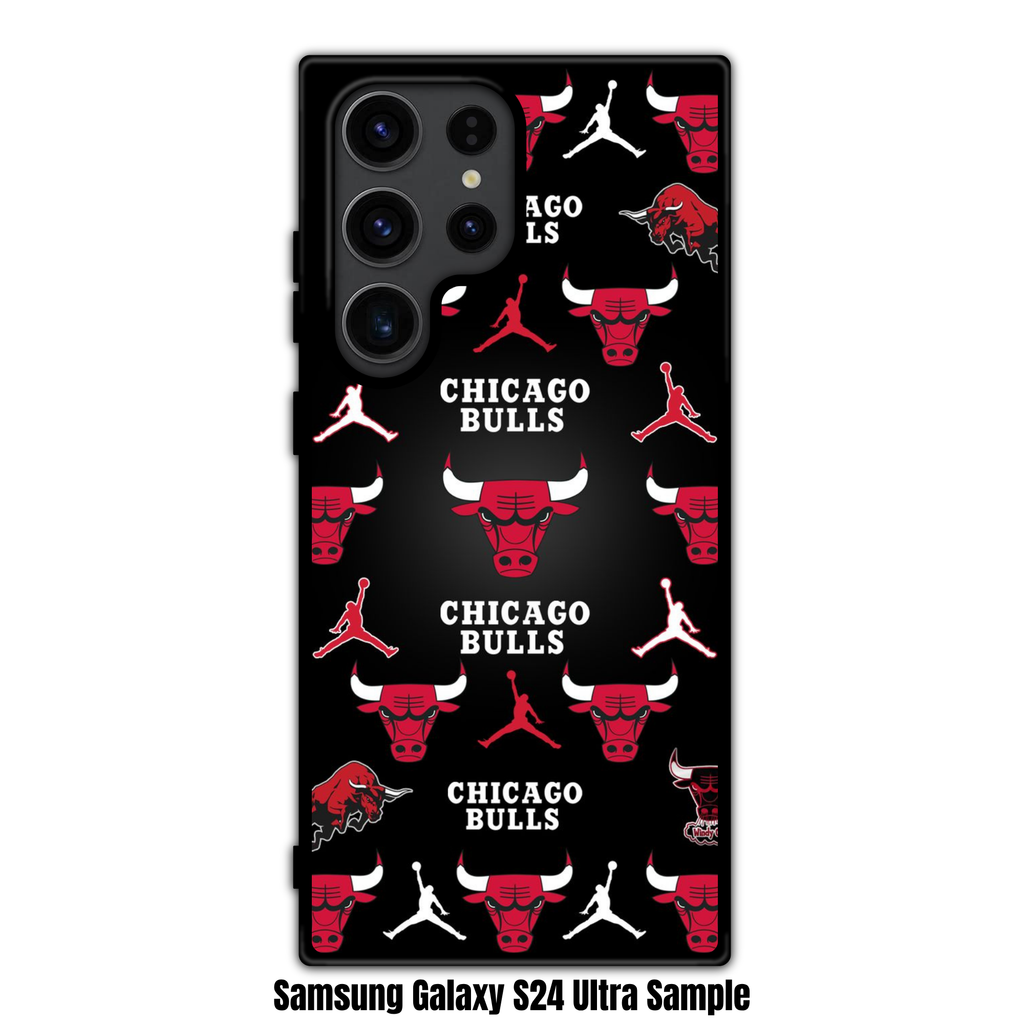 NBA Chicago Bulls Phone Case For iPhone Samsung Galaxy Pixel - Chicago Bulls Logo And Jumpman Pattern On Black Background