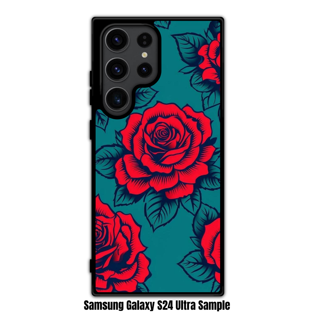 Floral Pattern Phone Case For iPhone Samsung Galaxy Pixel - Bold Red Rose Tattoo Illustration Pattern