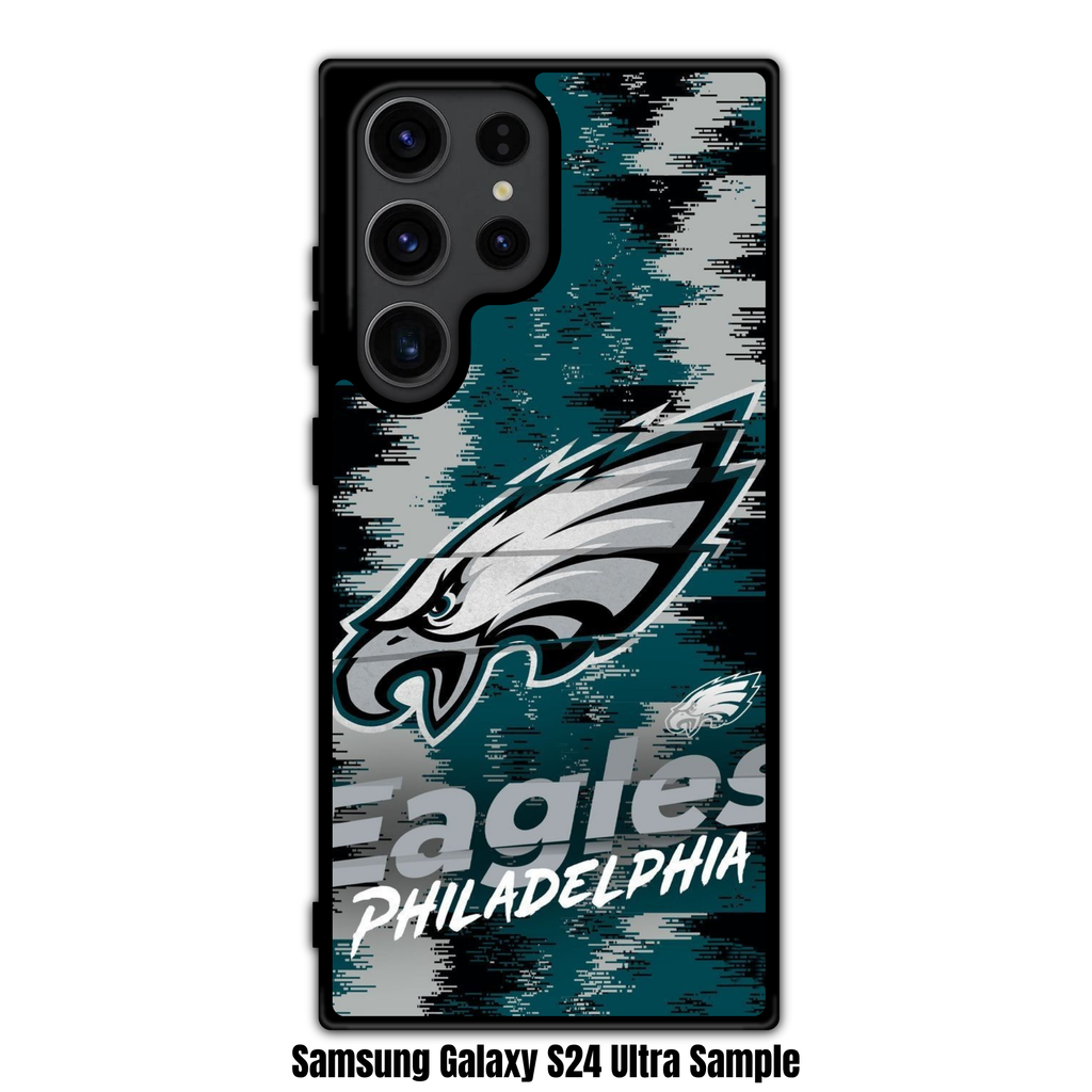 NFL Philadelphia Eagles Phone Case For iPhone Samsung Galaxy Pixel - Philadelphia Eagles Logo And Wordmark On Pixelated Textured Background